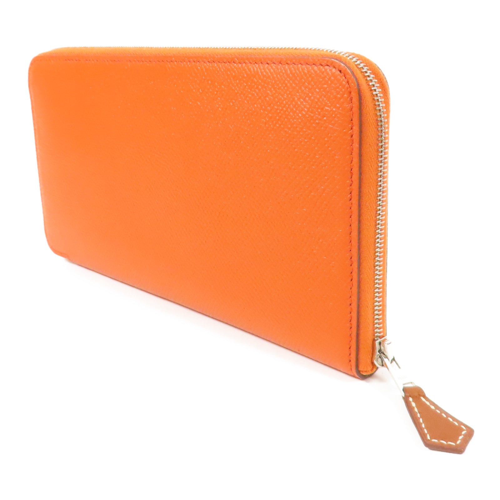 HERMES Epsom皮革Silk In Long Wallet銀扣長錢包Orange