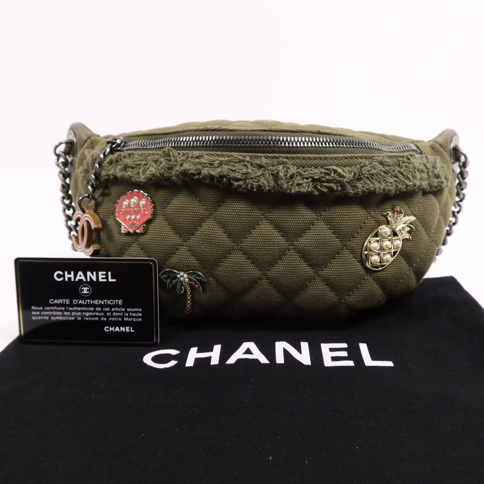 CHANEL 帆布Waist銀扣腰包