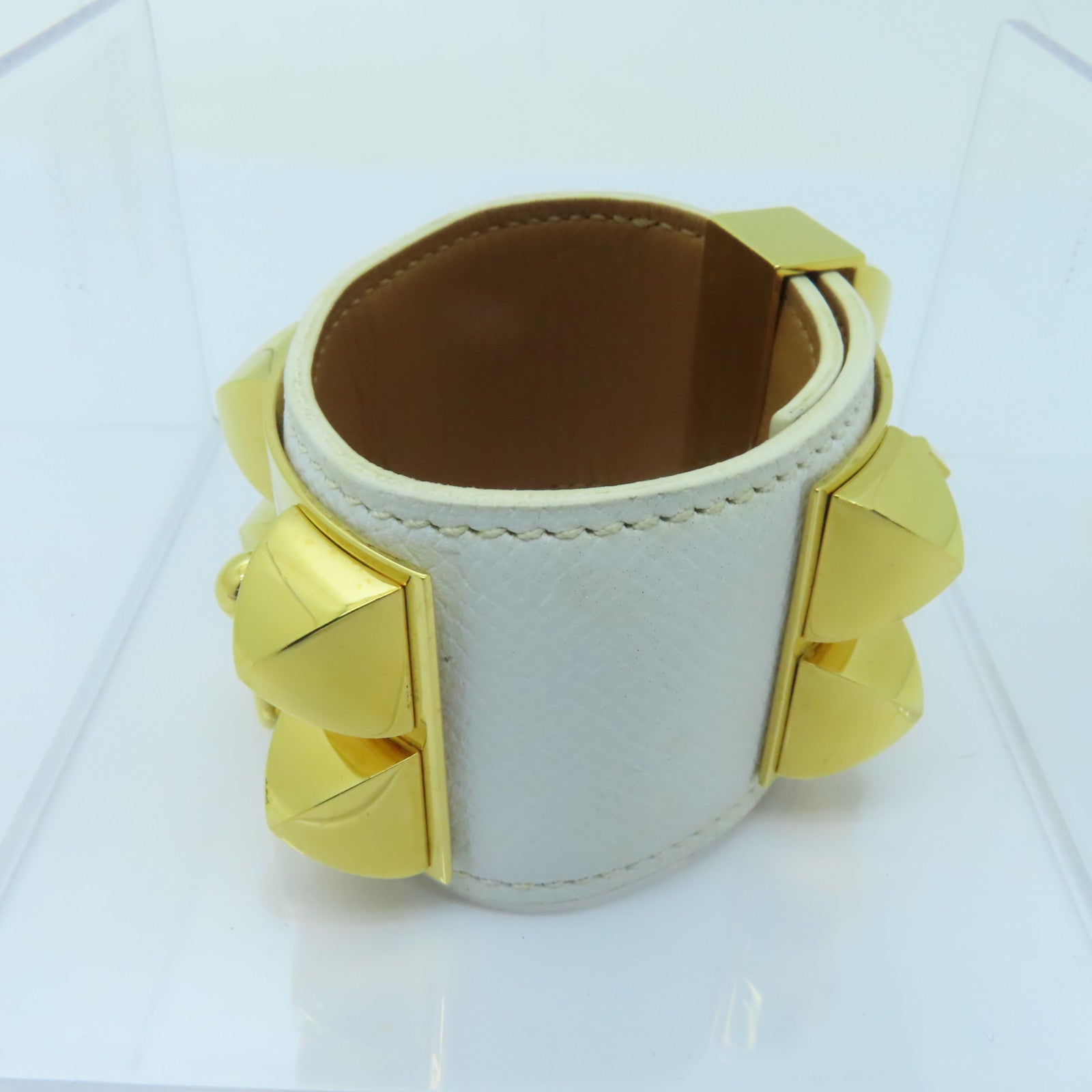 HERMES 【激減優惠】Epsom皮革COLLIER DE CHIEN金扣手鐲白色