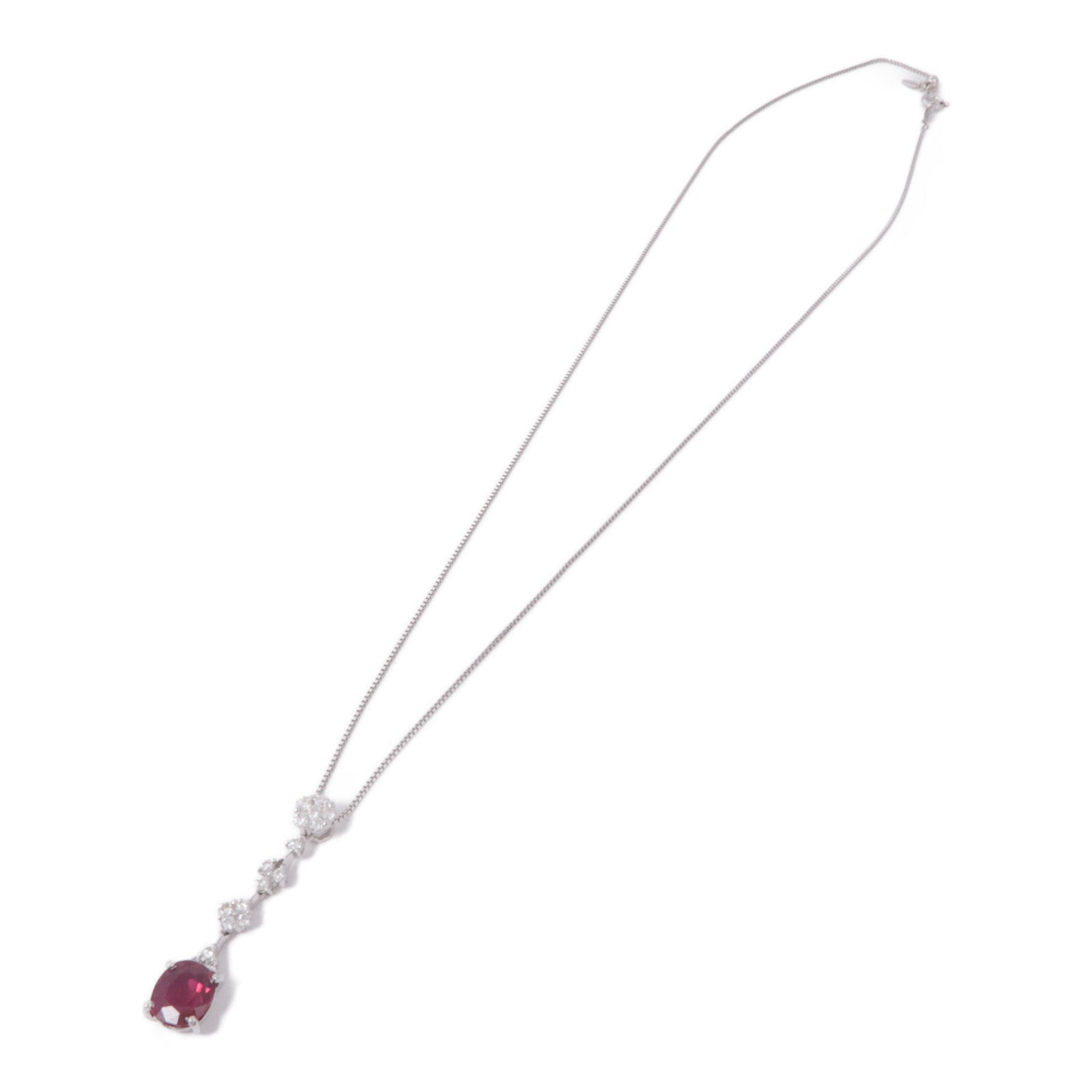 JEWELRY Ruby Diamond Necklace 18K White Gold