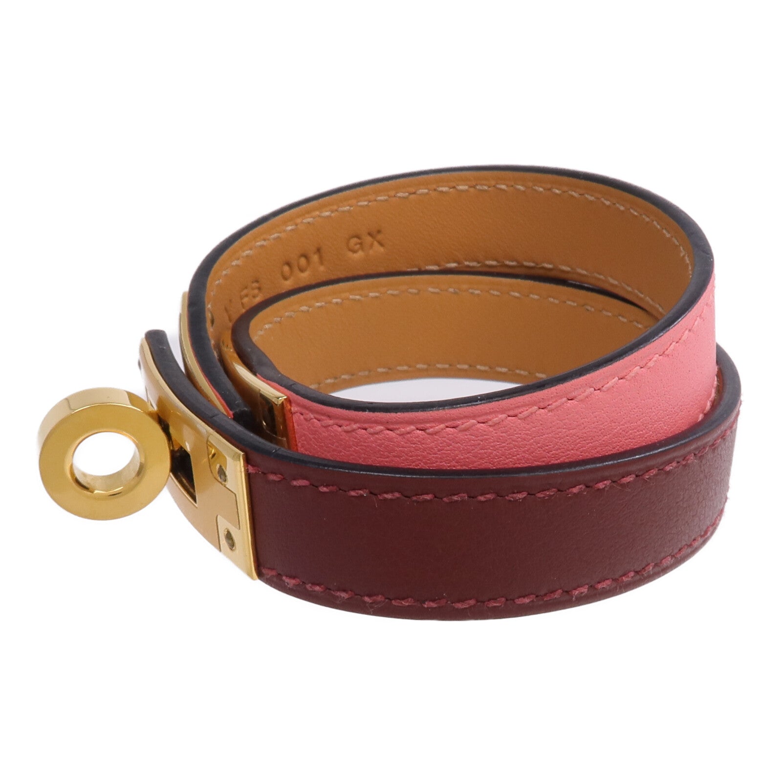 HERMES Swift皮革Kelly Double Tour手鏈Rouge H/Rose Confetti
