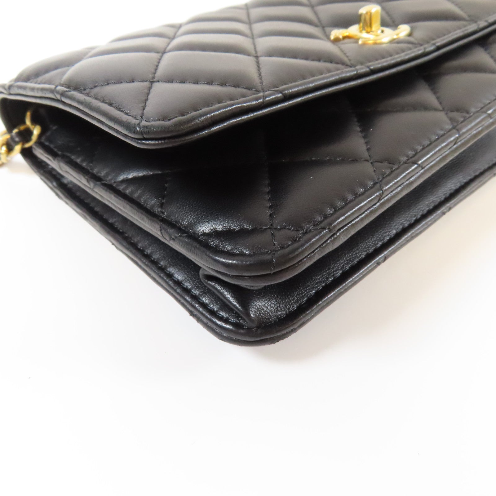 CHANEL 菱格羊皮皮革Gold Ball Wallet On Chain金扣鏈帶肩背袋黑色