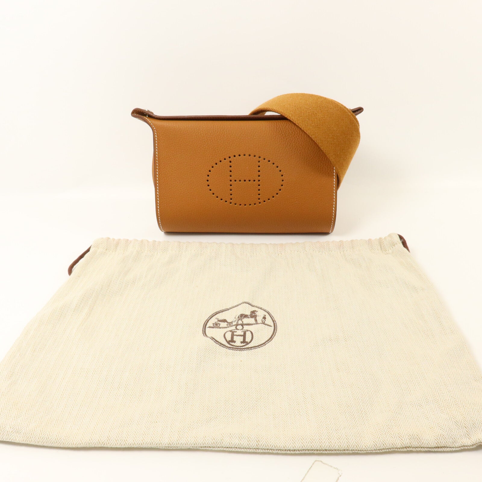 HERMES Clemence皮革Videpoches肩背袋Gold