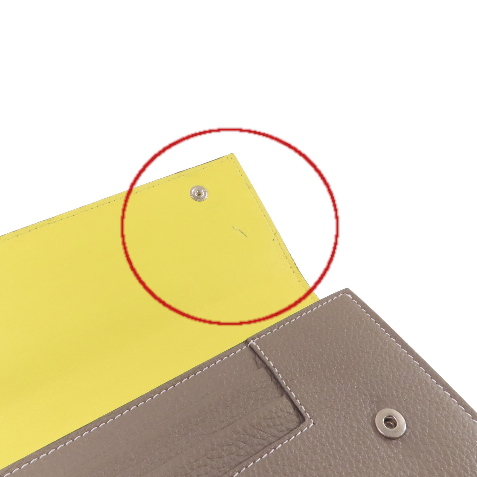 CELINE 牛皮皮革Fold Long Wallet銀扣長錢包灰色/黃色