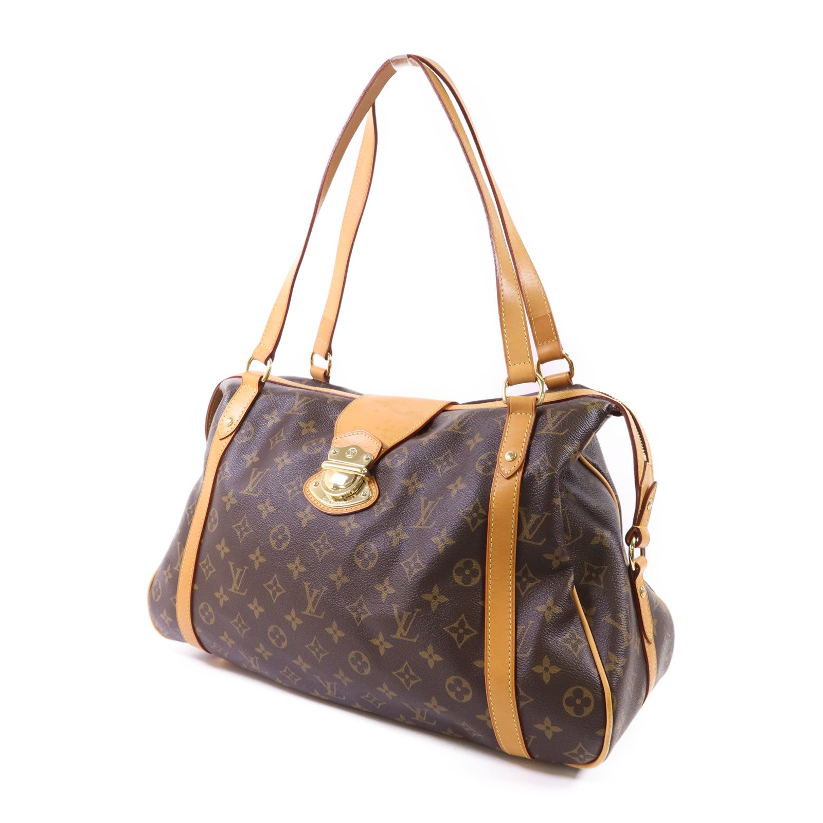 LOUIS VUITTON Monogram Stresa PM金扣肩背袋棕色