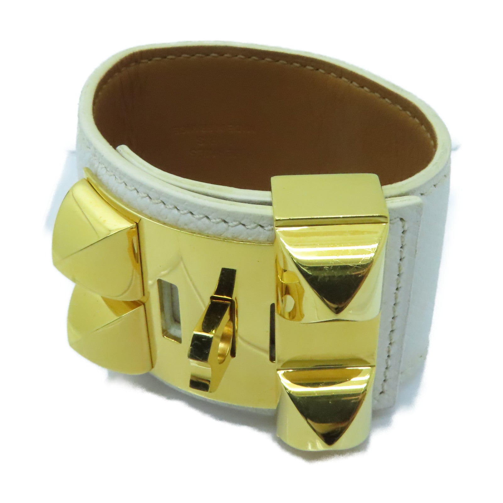 HERMES 【激減優惠】Epsom皮革COLLIER DE CHIEN金扣手鐲白色