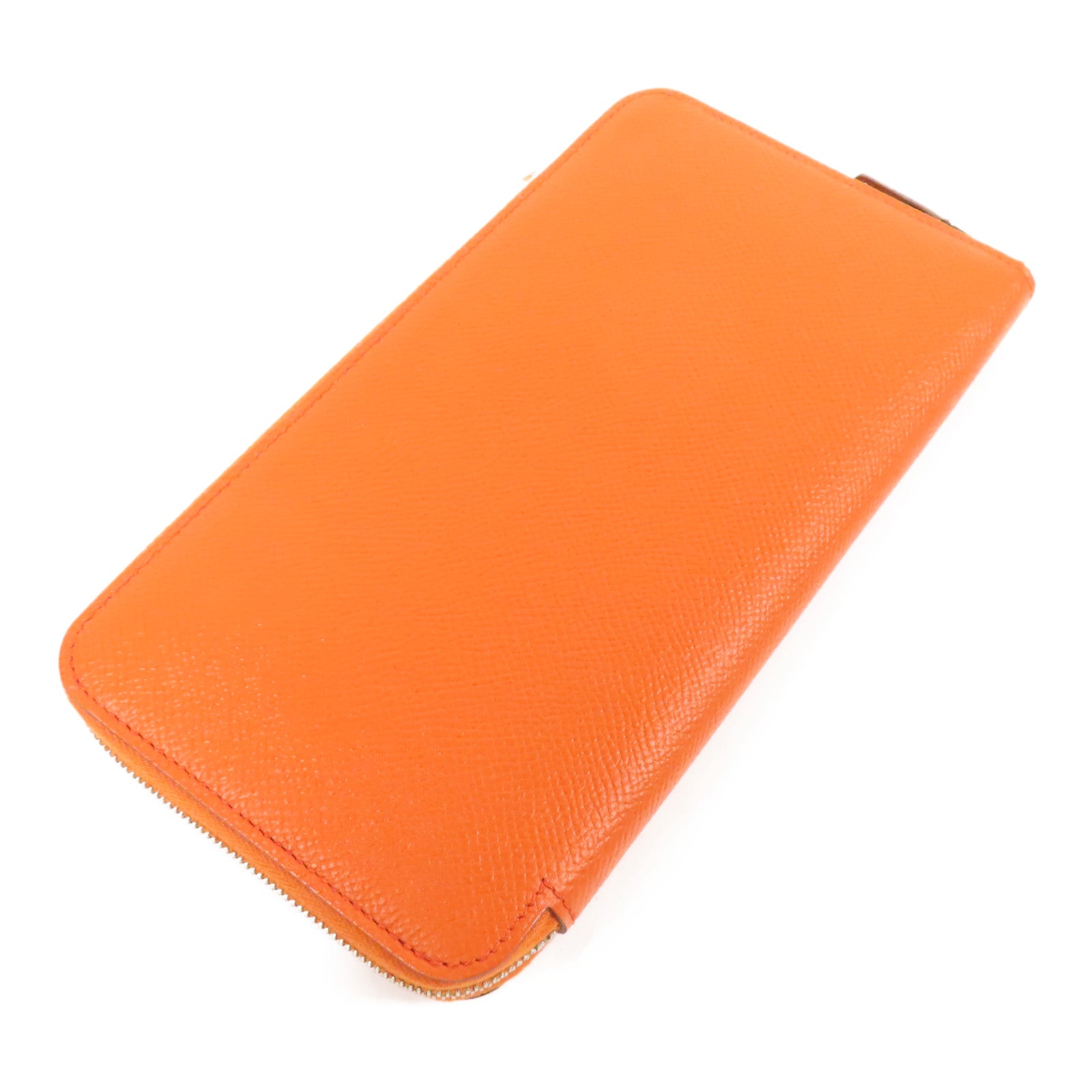 HERMES Epsom皮革Silk In Long Wallet銀扣長錢包Orange