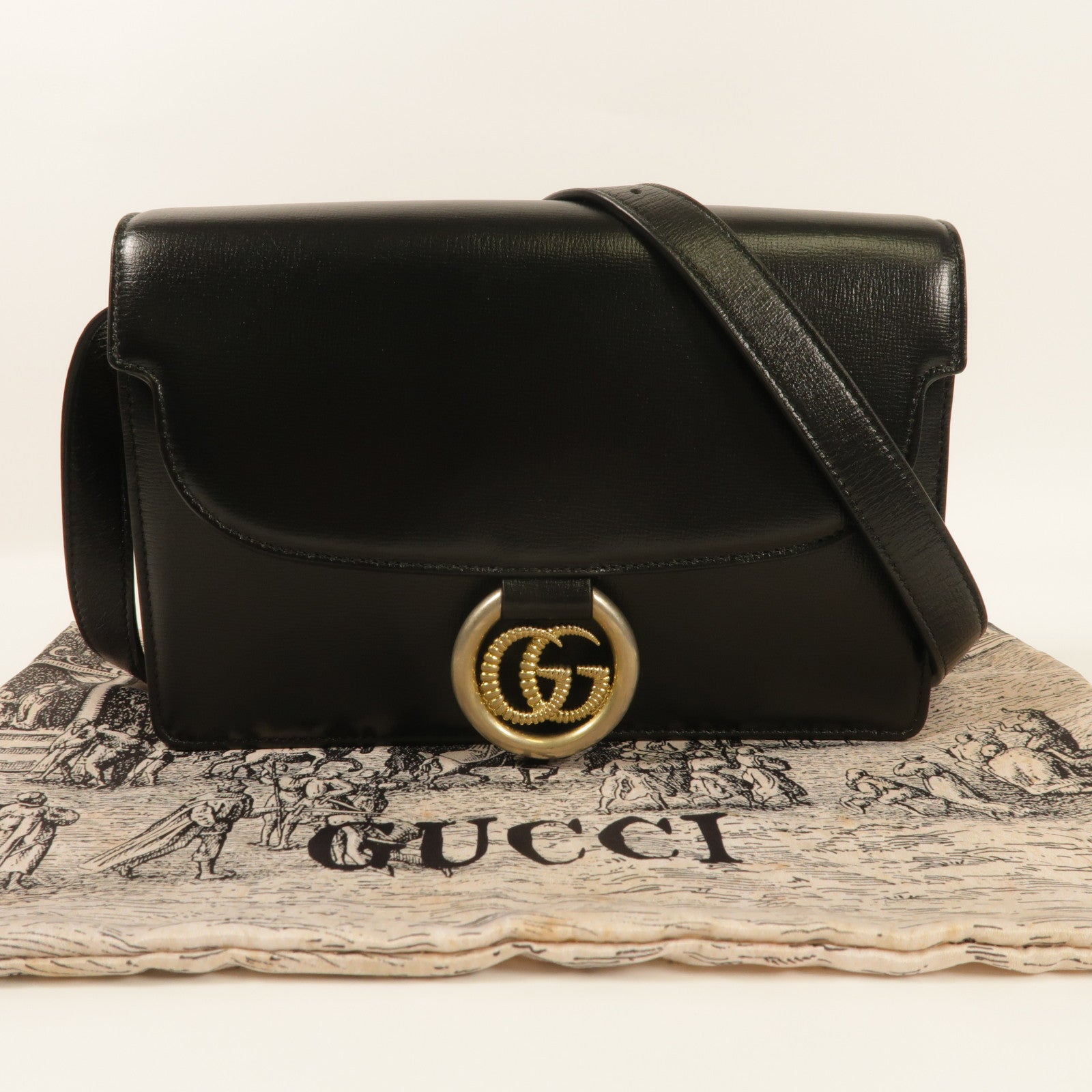 GUCCI GG GHW Shoulder Bag 589474 Calfskin Leather Black
