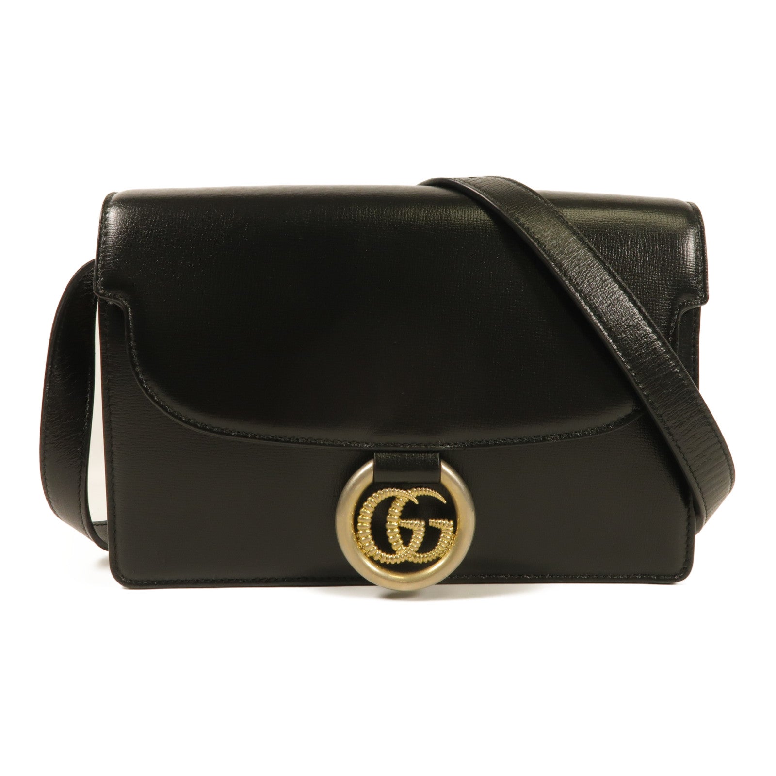 GUCCI GG GHW Shoulder Bag 589474 Calfskin Leather Black