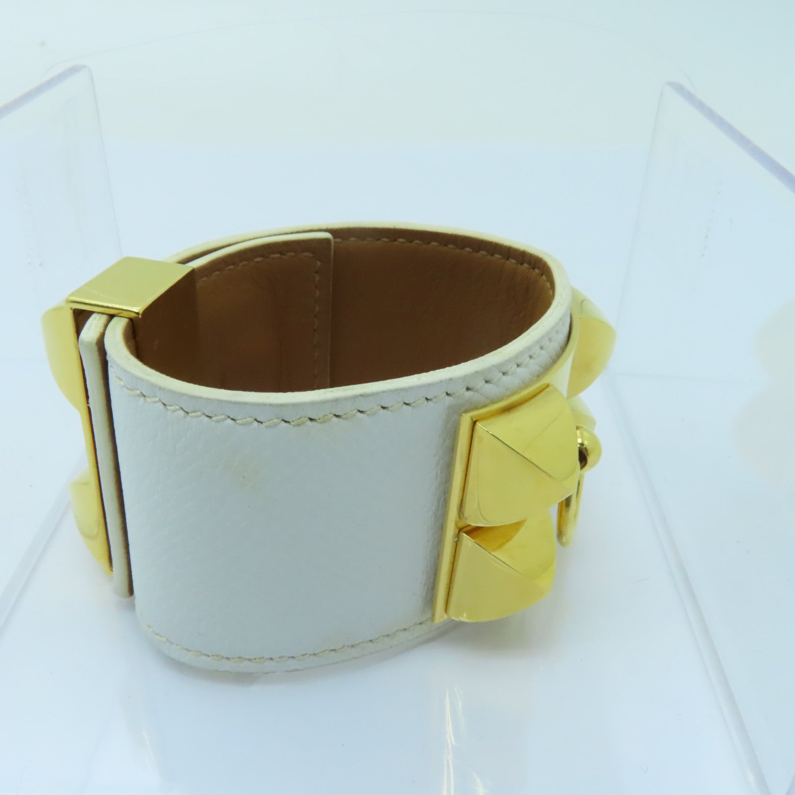 HERMES 【激減優惠】Epsom皮革COLLIER DE CHIEN金扣手鐲白色