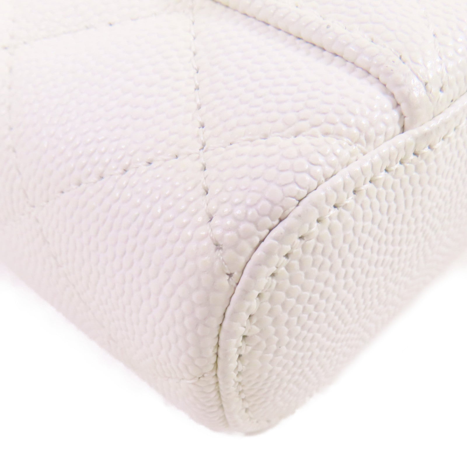 CHANEL 牛皮皮革Vanity Case Chain Shoulder Bag金扣鏈帶肩背袋白色