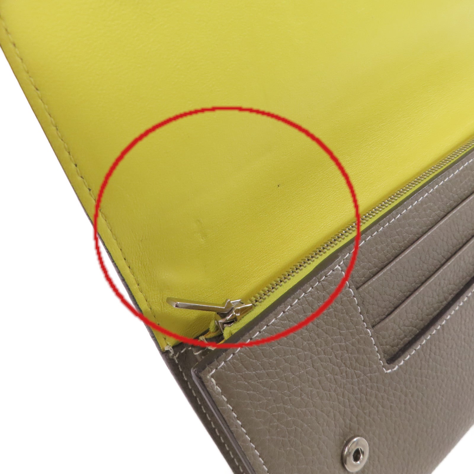 CELINE 牛皮皮革Fold Long Wallet銀扣長錢包灰色/黃色