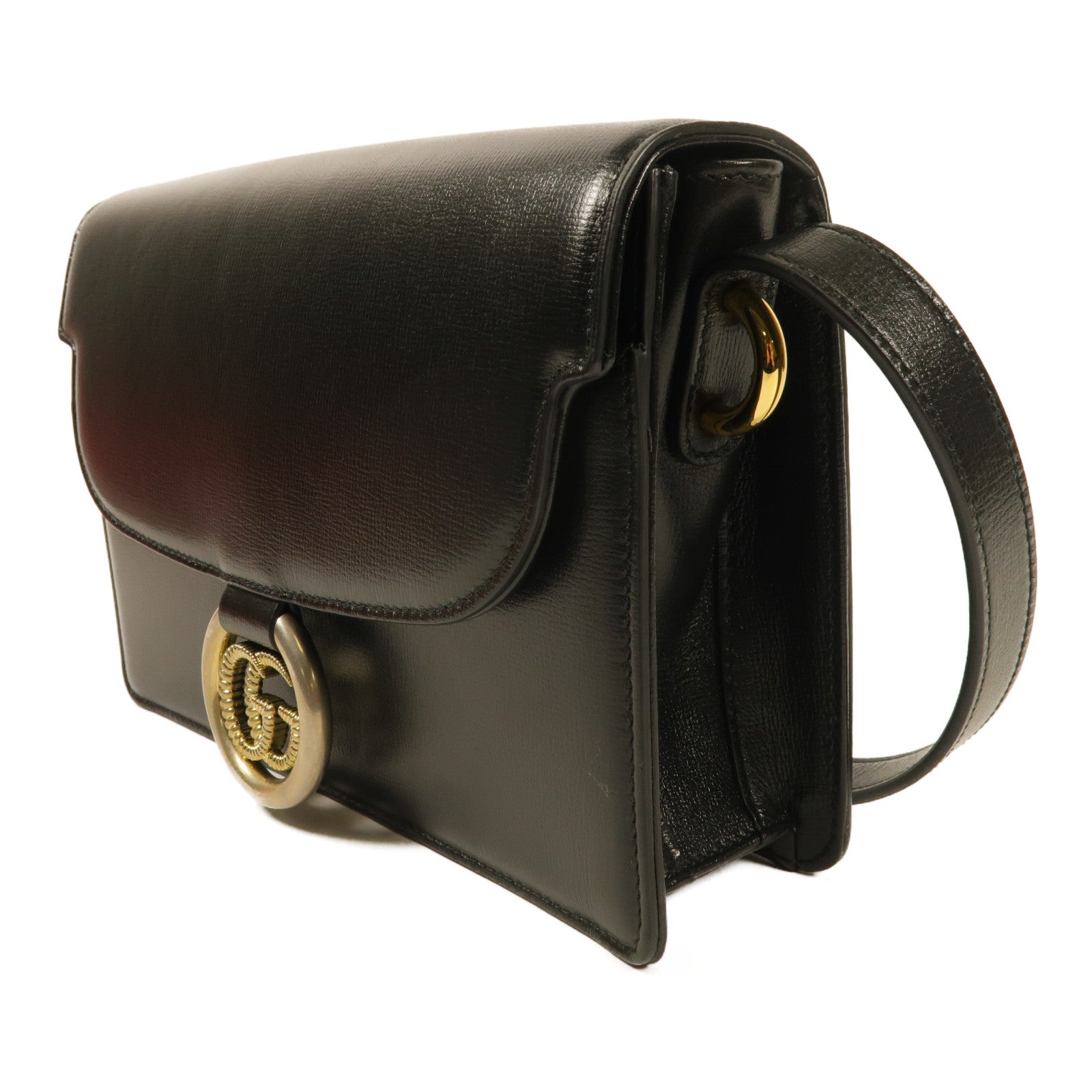 GUCCI GG GHW Shoulder Bag 589474 Calfskin Leather Black