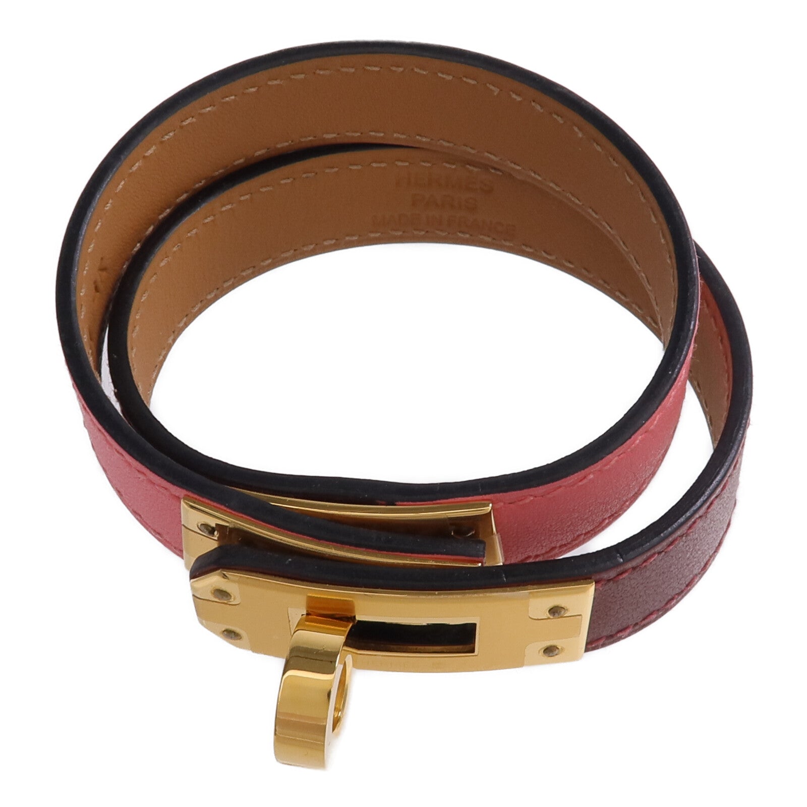HERMES Swift皮革Kelly Double Tour手鏈Rouge H/Rose Confetti