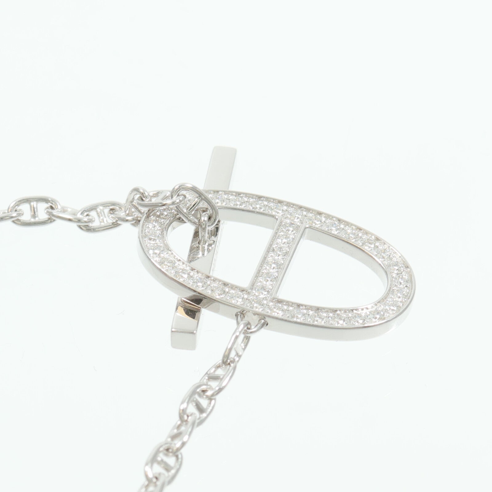 HERMES 18K白金Chaine d'ancre Contour Pendant鑽石項鍊