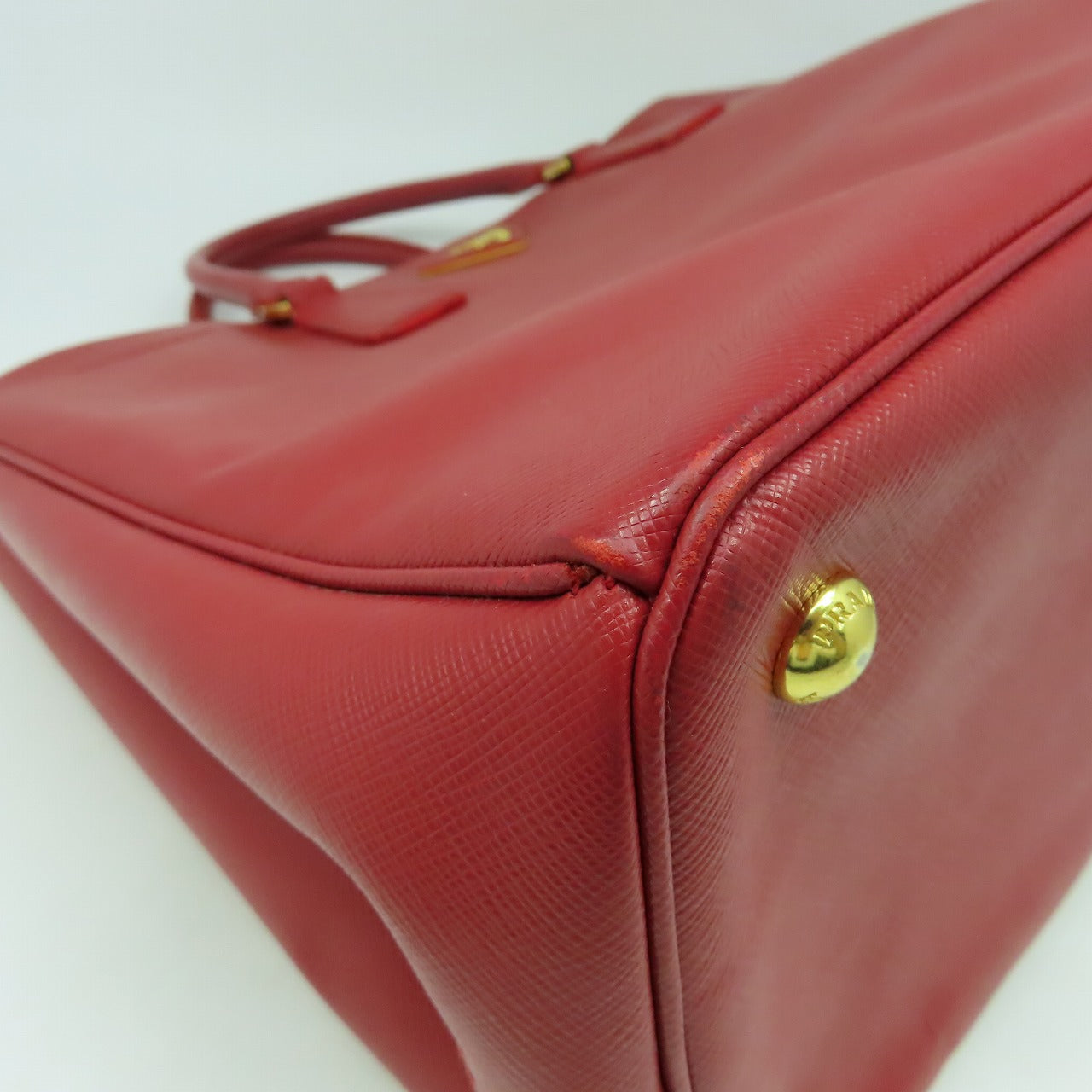 PRADA 【激減優惠】Saffiano皮革Hand Bag金扣手挽袋紅色