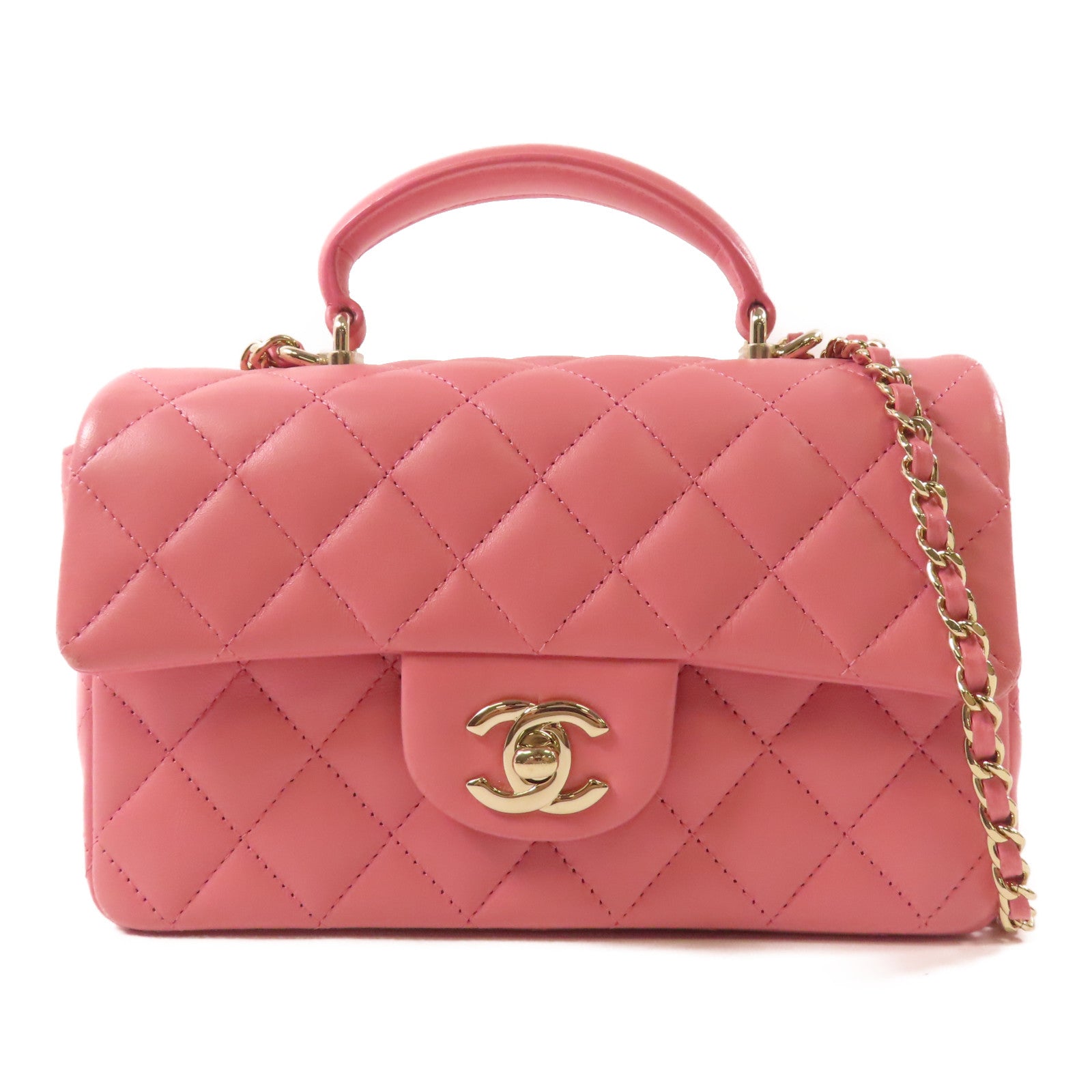 CHANEL 羊皮皮革Mini 20 With Handle銀扣手挽肩背兩用袋