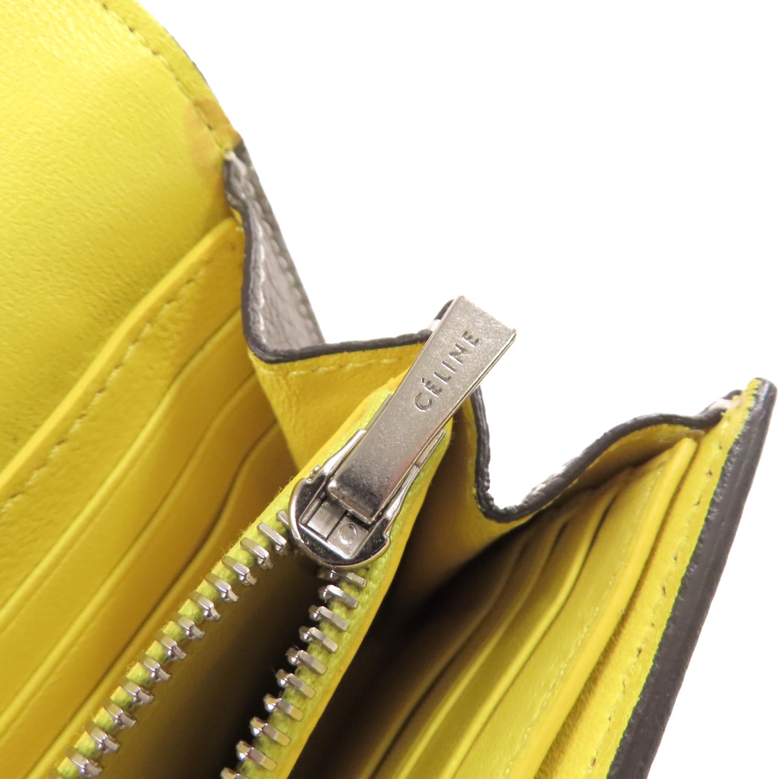 CELINE 【激減優惠】牛皮皮革Fold Long Wallet銀扣長錢包灰色/黃色