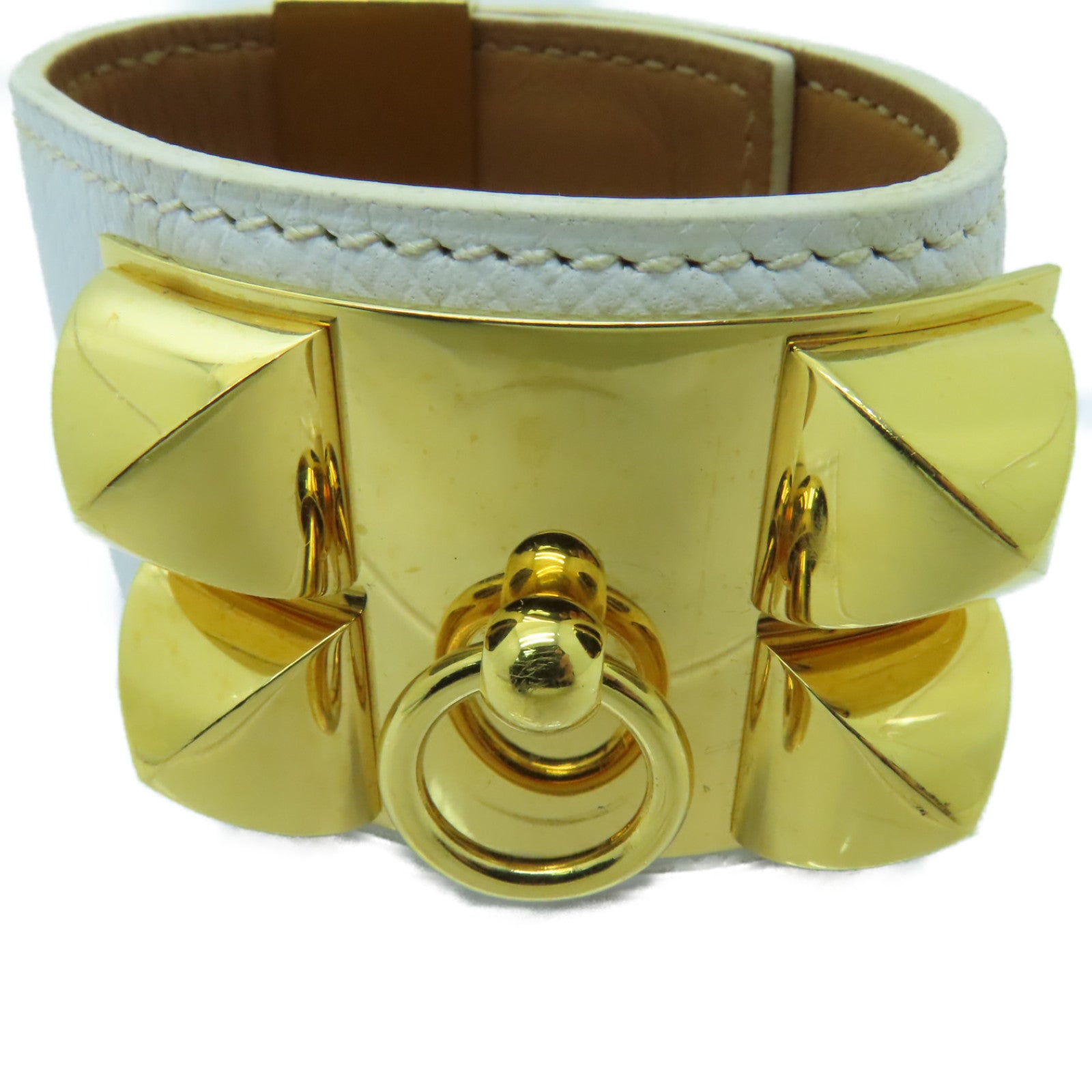 HERMES 【激減優惠】Epsom皮革COLLIER DE CHIEN金扣手鐲白色
