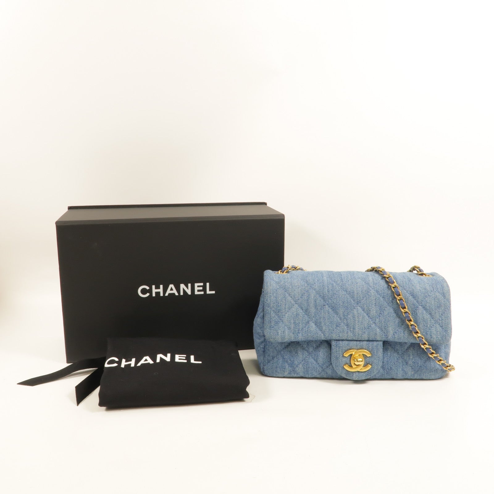 CHANEL Denim Mini Classic 20 Gold Ball肩背袋