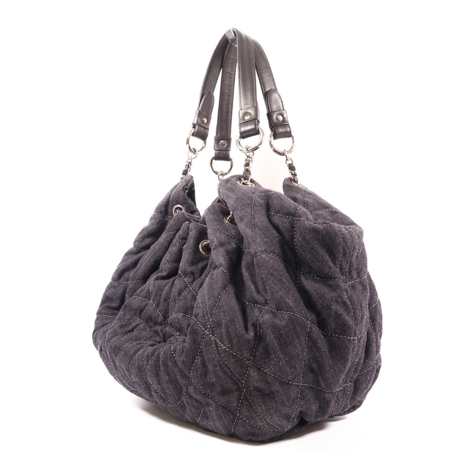 CHANEL 牛仔布Shoulder Bag銀扣肩背袋