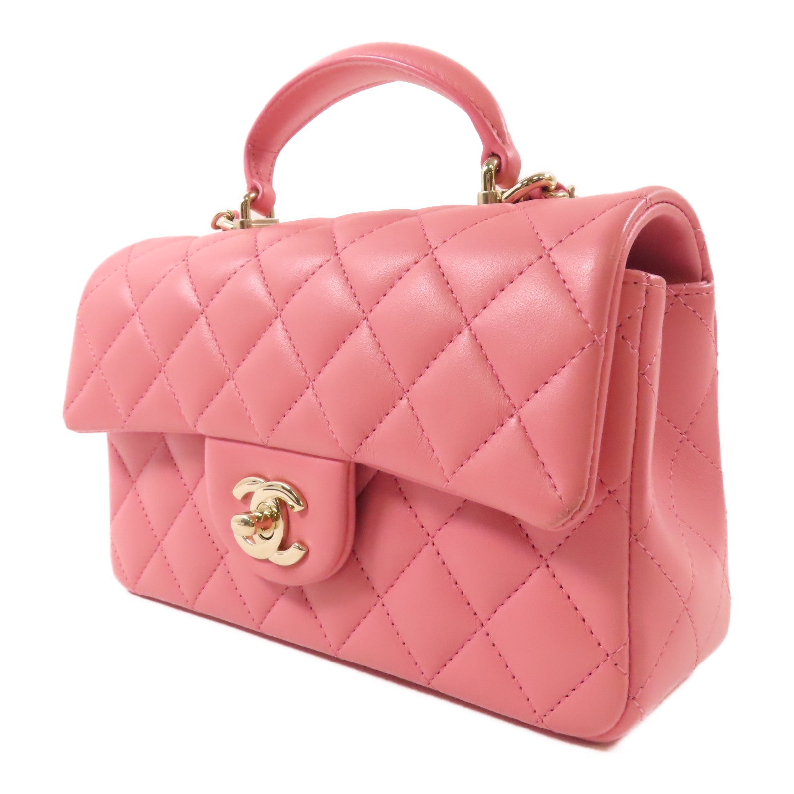 CHANEL 羊皮皮革Mini 20 With Handle銀扣手挽肩背兩用袋