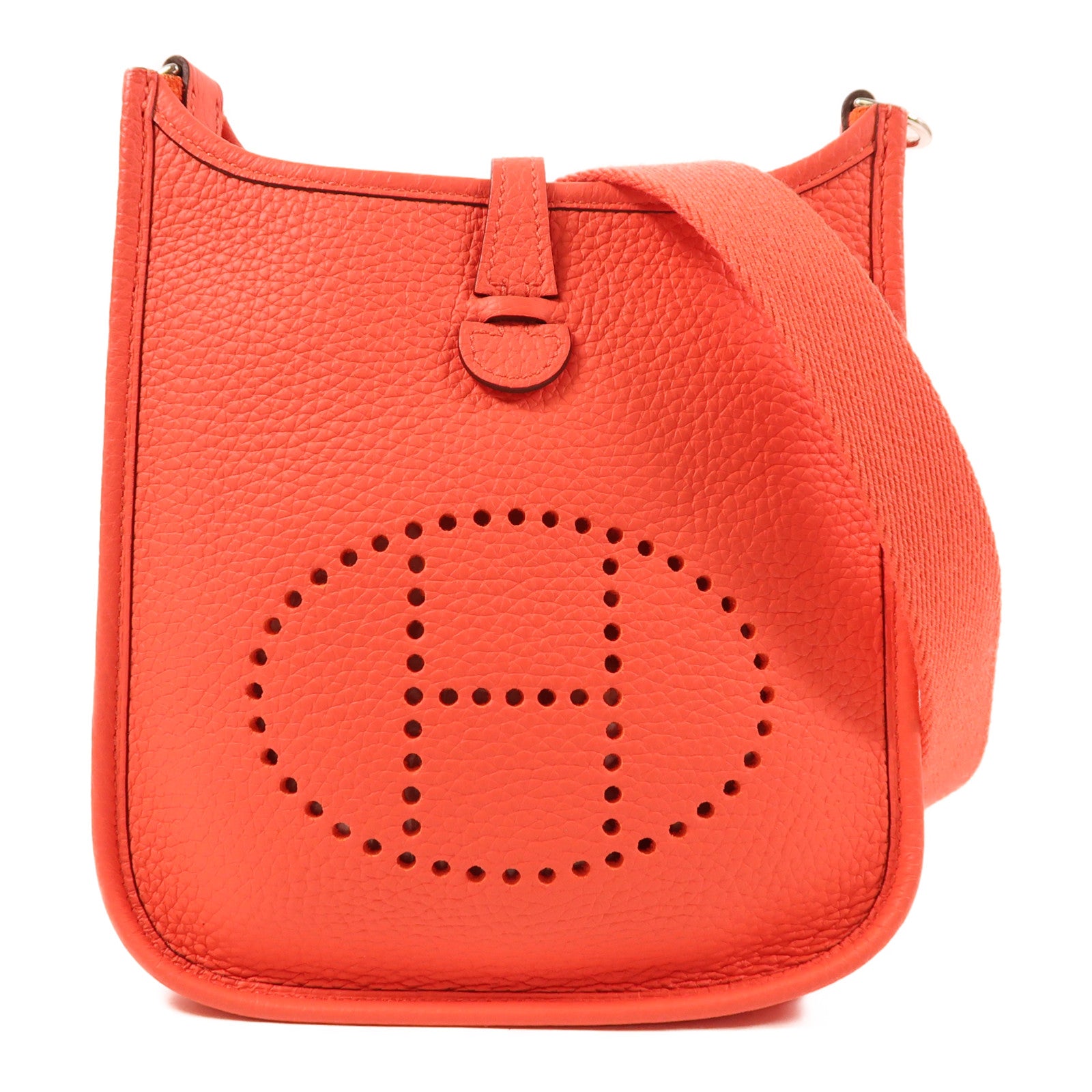 HERMES Clemence皮革Evelyne TPM銀扣肩背袋Rose Texas