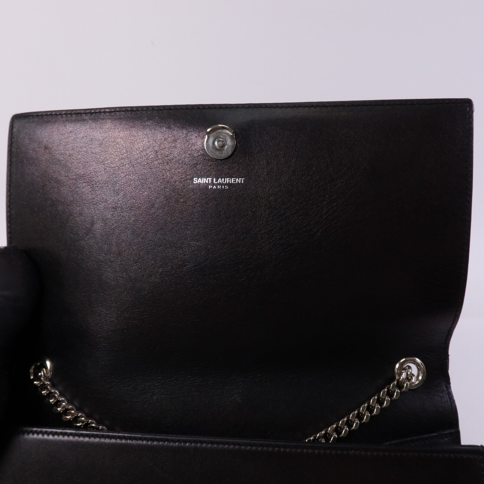 SAINT LAURENT 牛皮皮革Chain Shoulder Bag銀扣鏈帶肩背袋