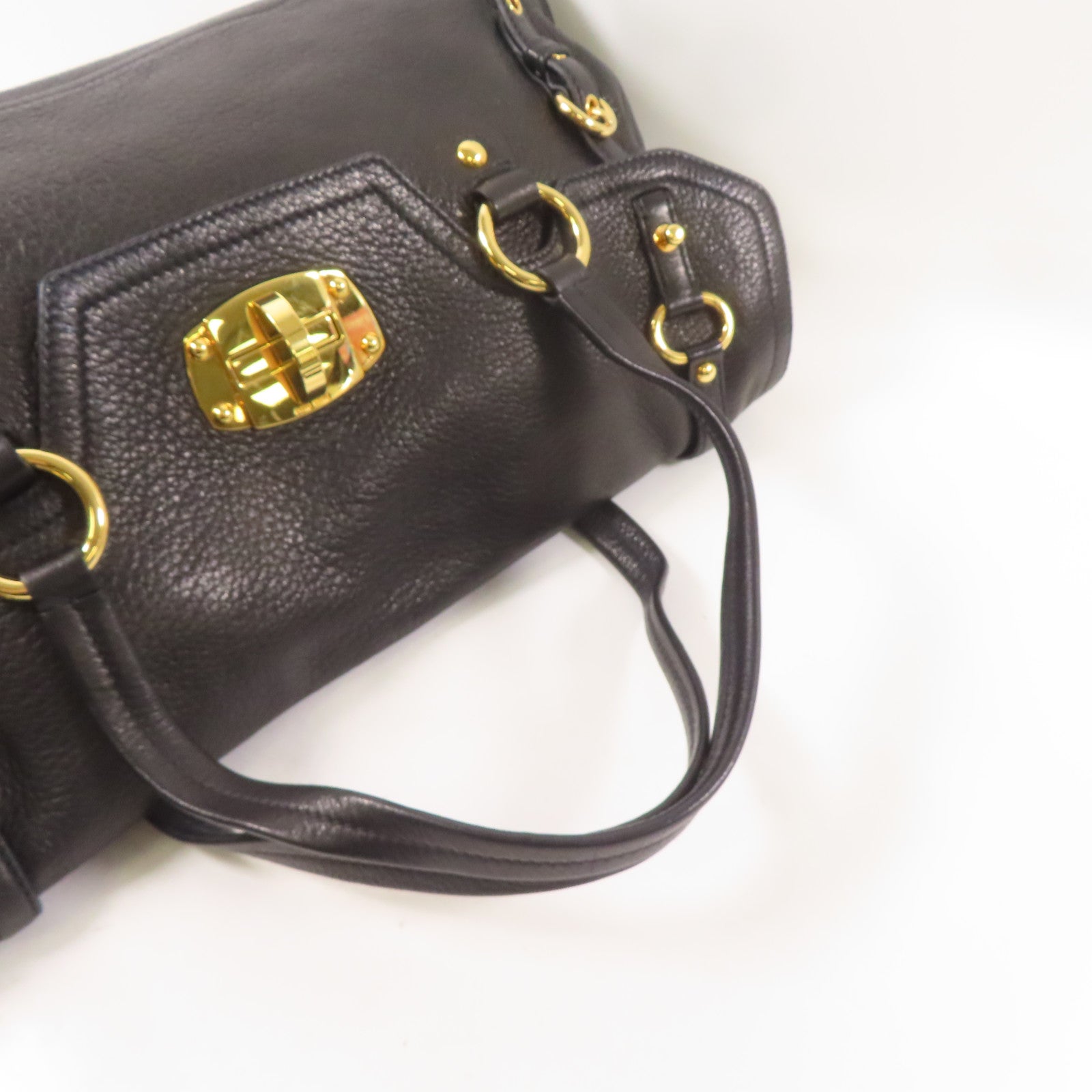 Miu Miu 牛皮皮革East West金扣手挽肩背兩用袋黑色