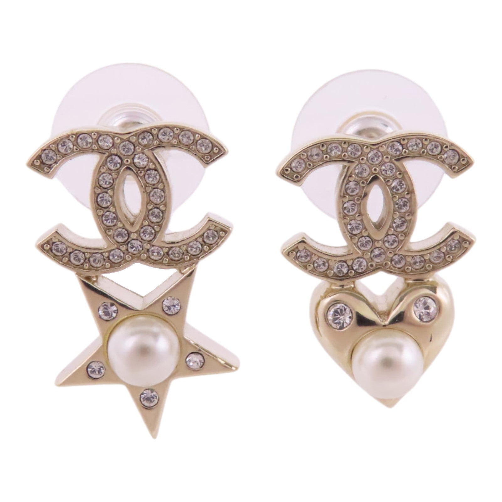 CHANEL 金屬/水鑽/仿珍珠Earrings金扣耳環