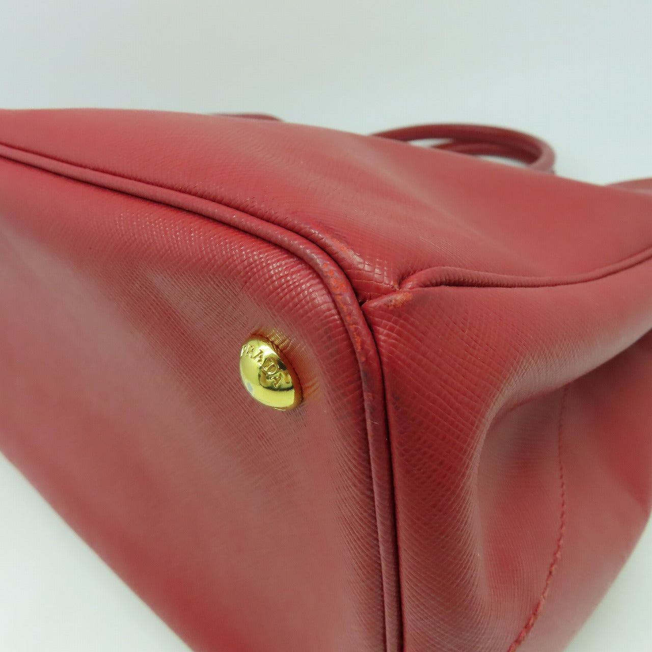 PRADA 【激減優惠】Saffiano皮革Hand Bag金扣手挽袋紅色