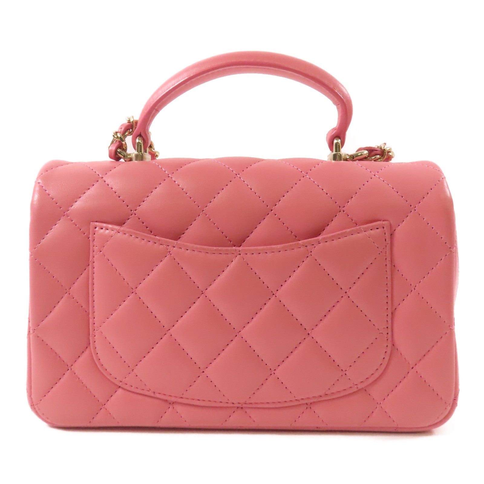 CHANEL 羊皮皮革Mini 20 With Handle銀扣手挽肩背兩用袋