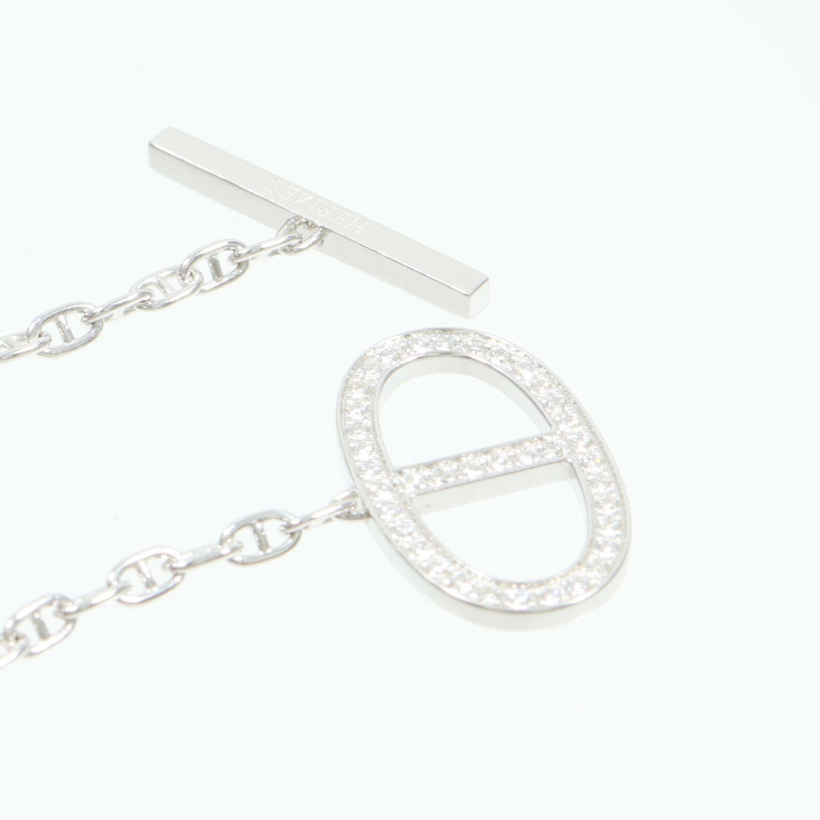 HERMES 18K白金Chaine d'ancre Contour Pendant鑽石項鍊