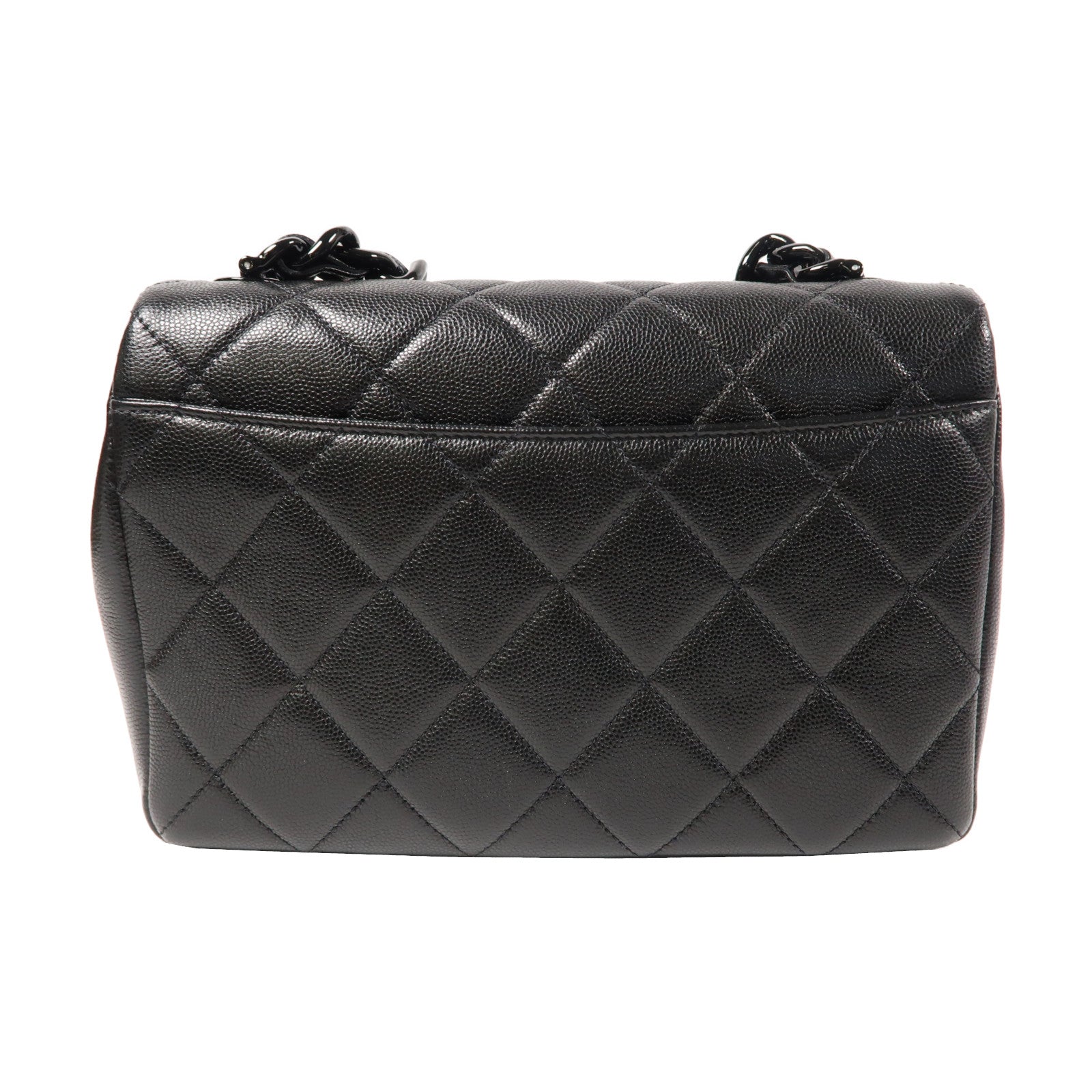 CHANEL 菱格牛皮皮革Chain Shoulder鏈帶肩背袋黑色