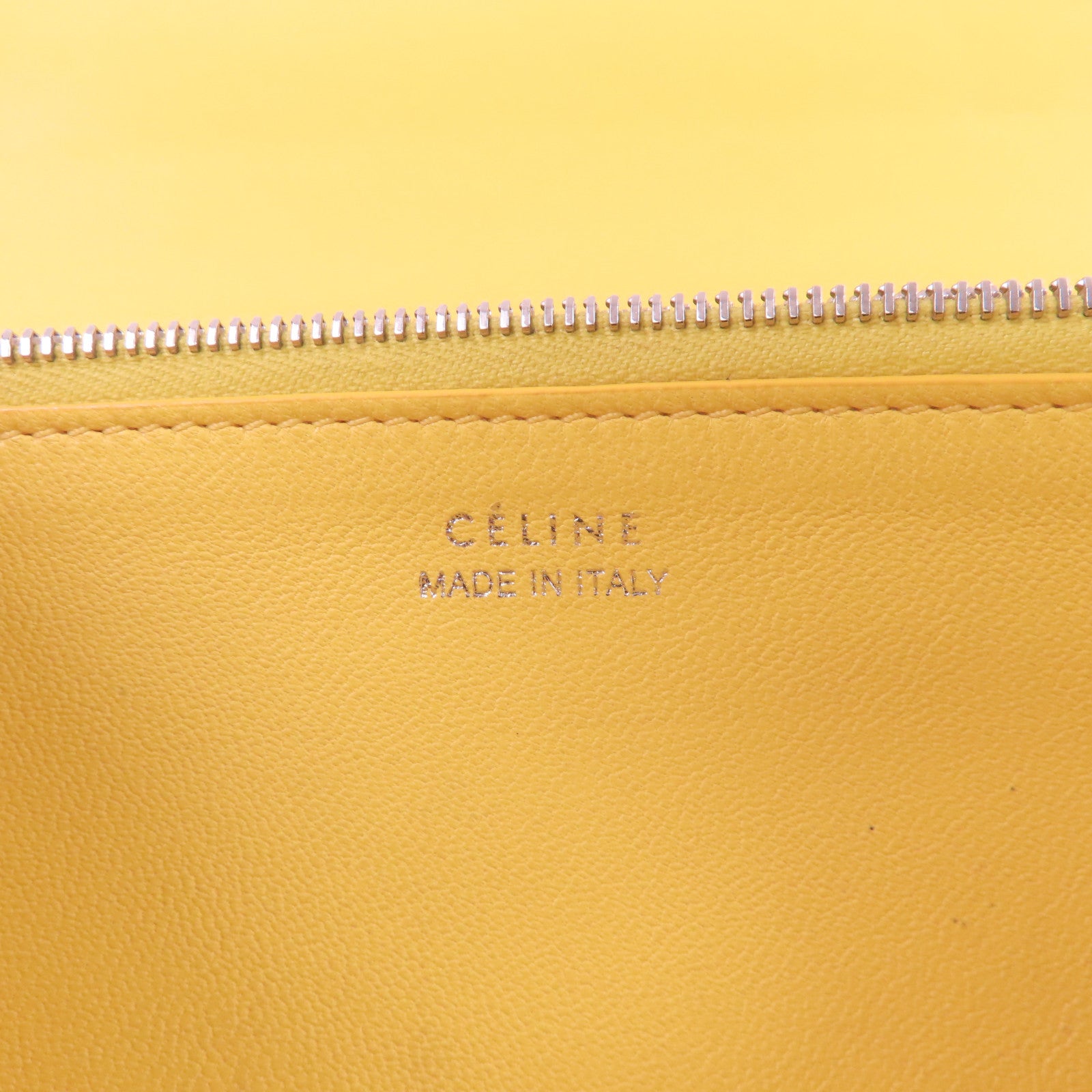 CELINE 牛皮皮革Fold Long Wallet銀扣長錢包灰色/黃色