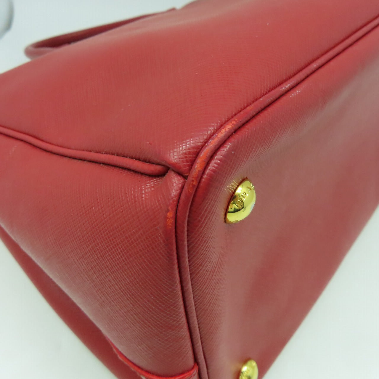 PRADA 【激減優惠】Saffiano皮革Hand Bag金扣手挽袋紅色