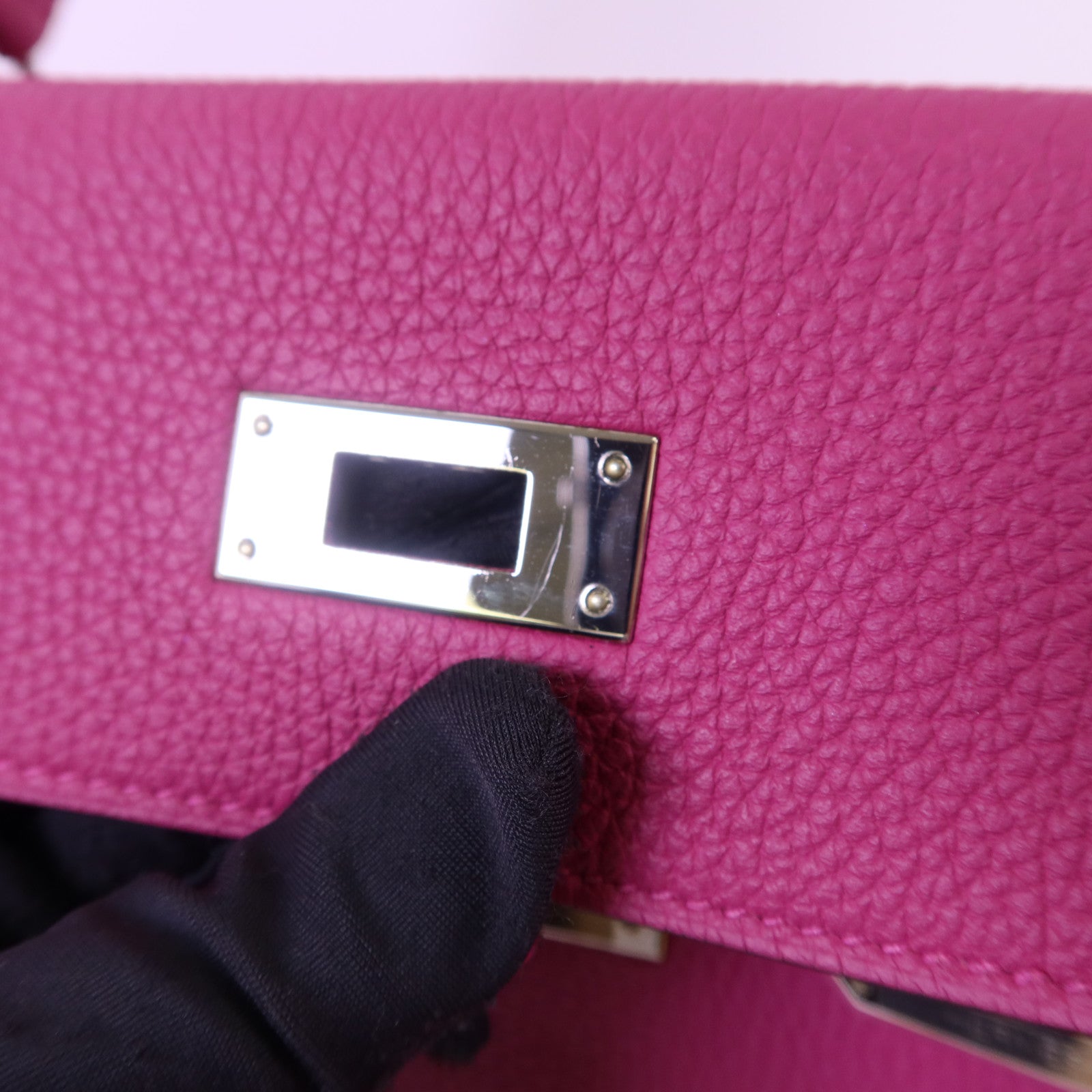 HERMES Togo皮革Kelly 28銀扣手挽肩背兩用袋Rose Pourpre