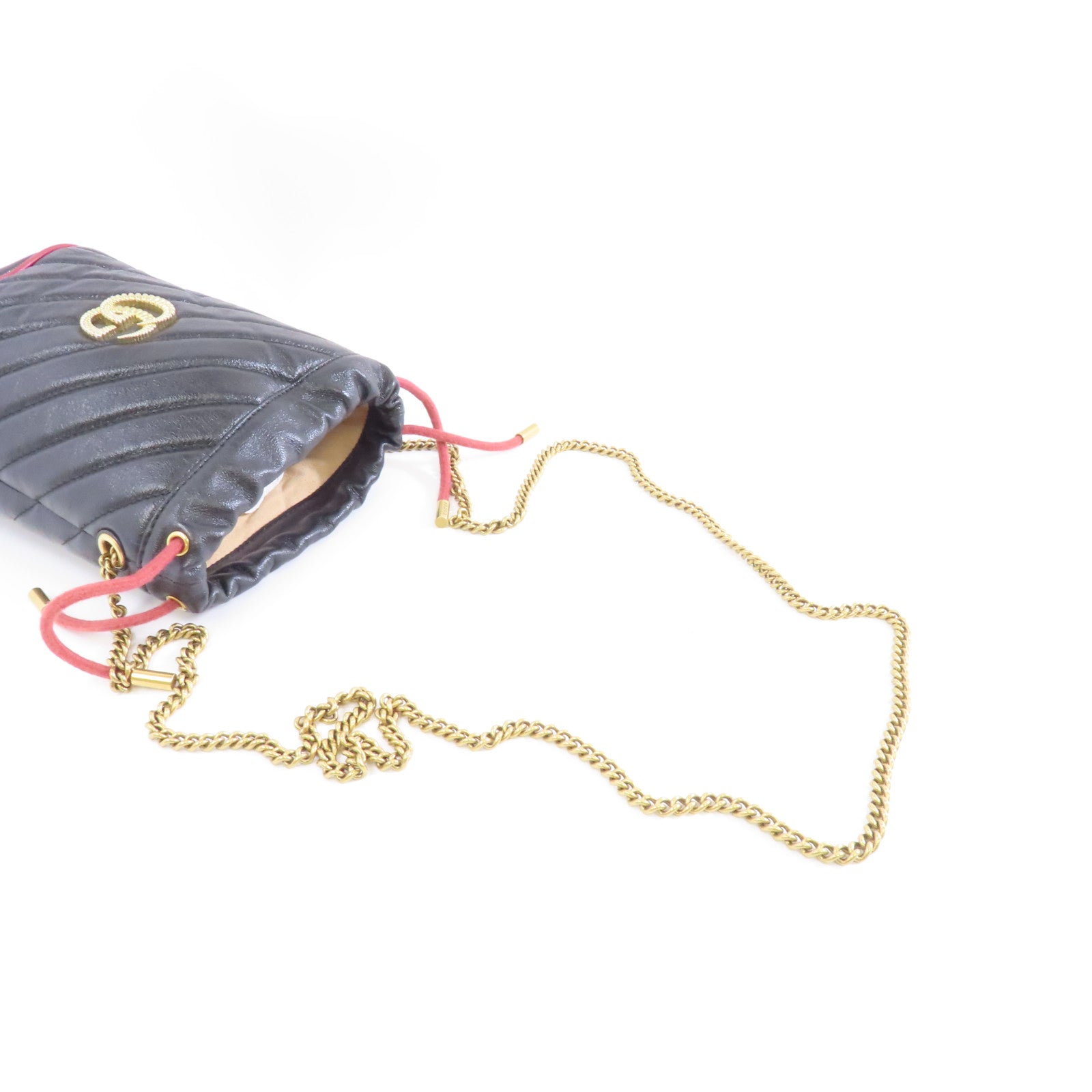 GUCCI 【激減優惠】牛皮皮革GG Marmont金扣鏈帶肩背袋黑色