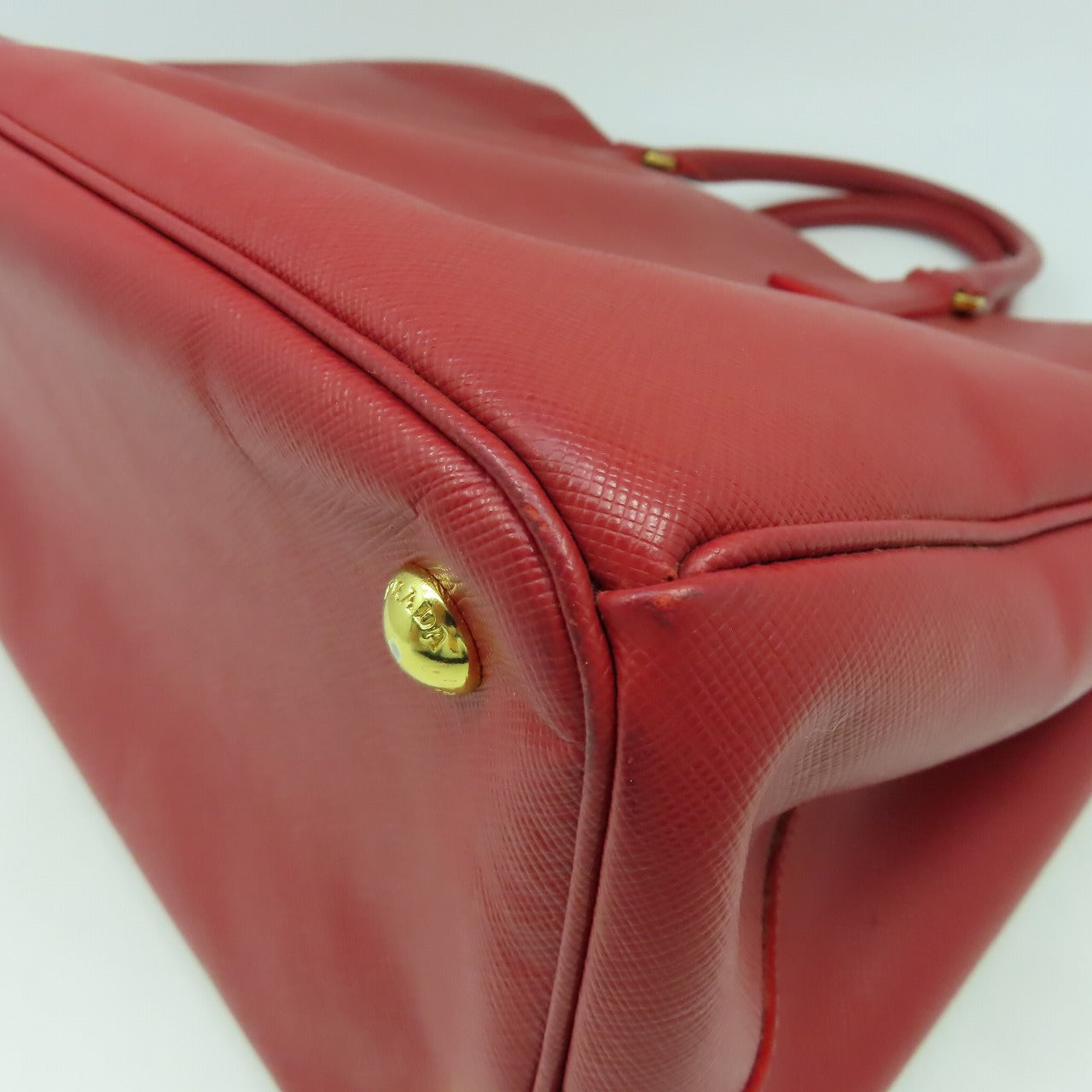 PRADA 【激減優惠】Saffiano皮革Hand Bag金扣手挽袋紅色