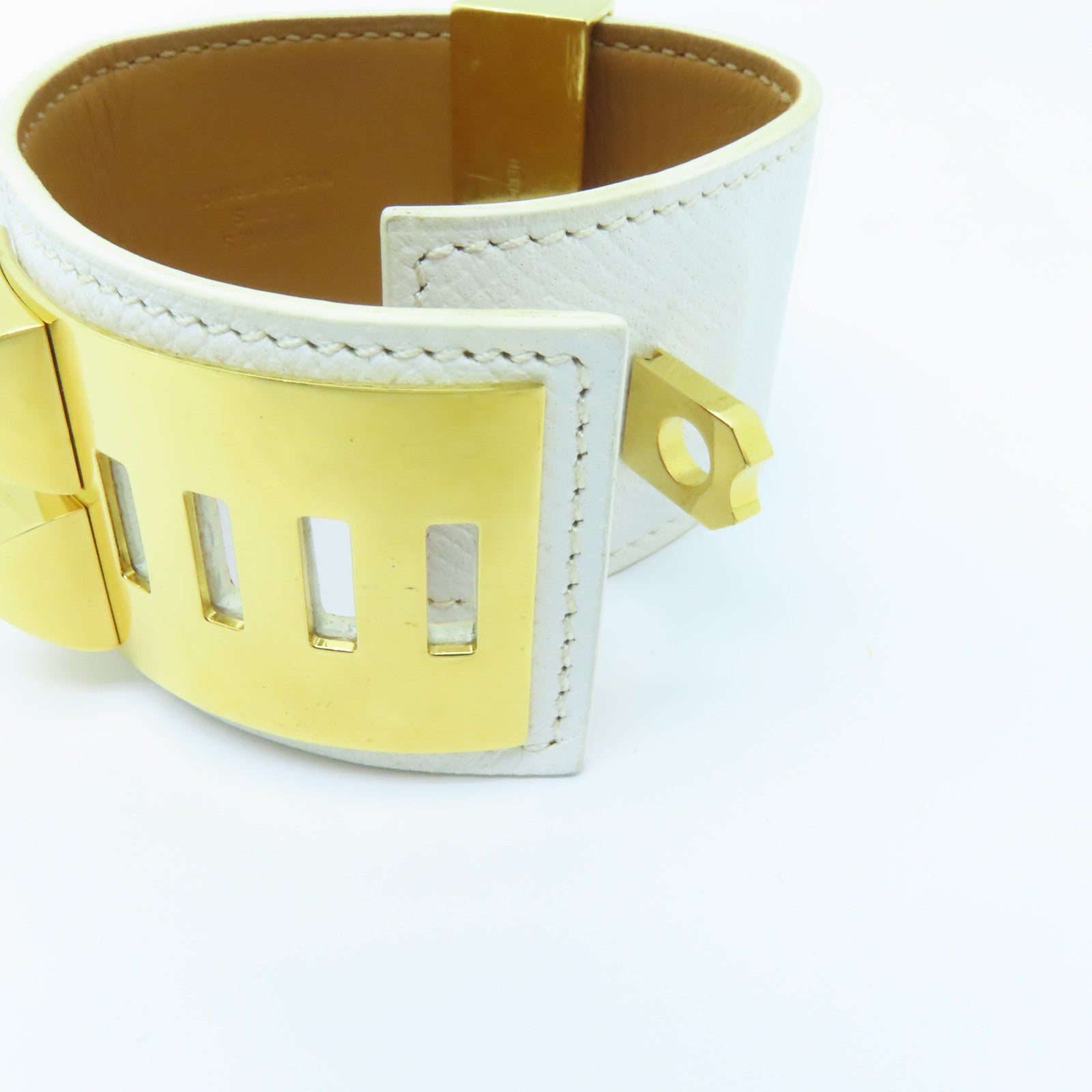 HERMES 【激減優惠】Epsom皮革COLLIER DE CHIEN金扣手鐲白色