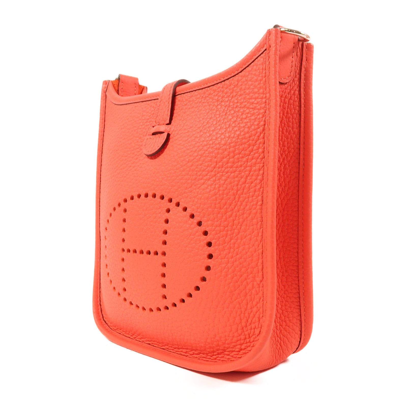 HERMES Clemence皮革Evelyne TPM銀扣肩背袋Rose Texas