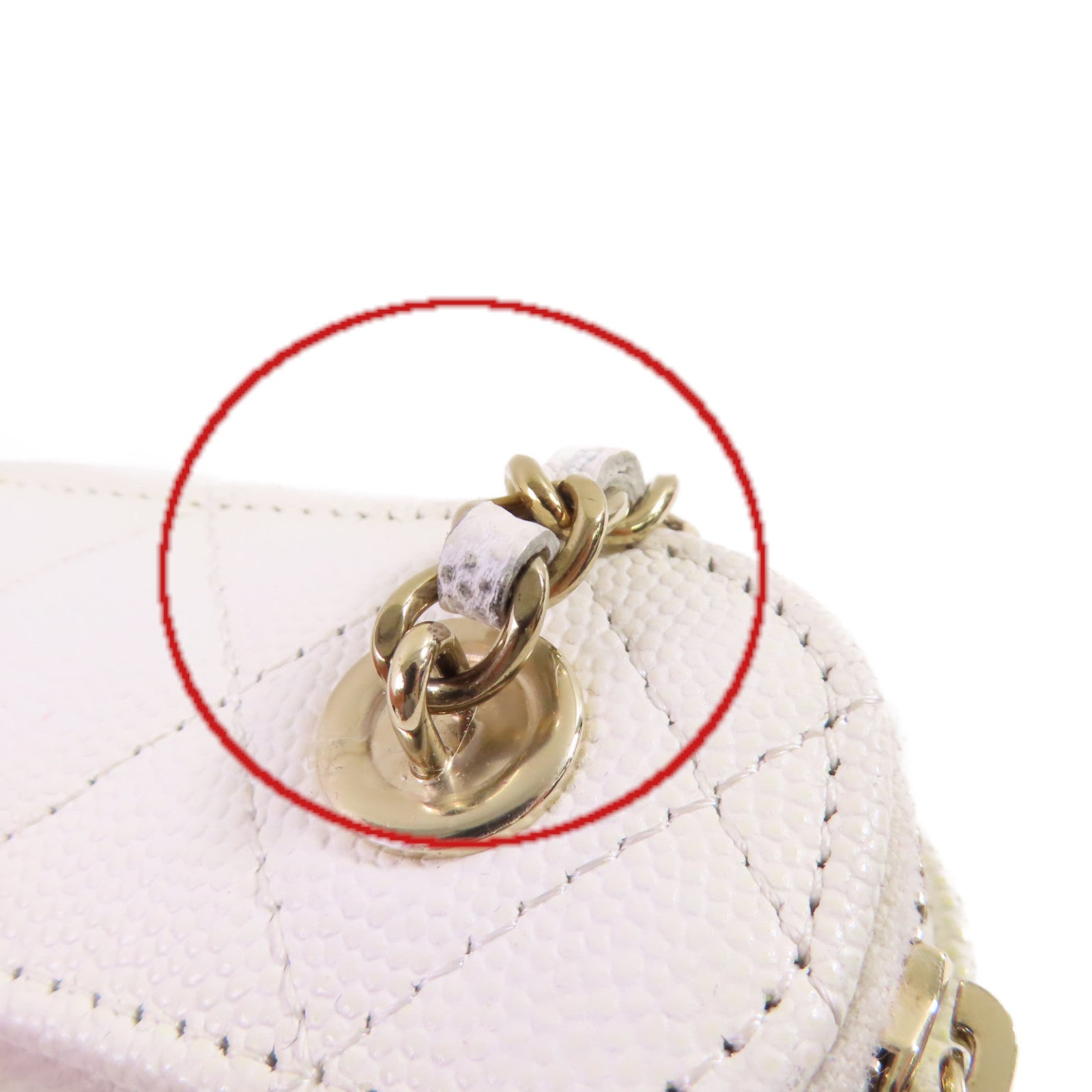 CHANEL 牛皮皮革Vanity Case Chain Shoulder Bag金扣鏈帶肩背袋白色