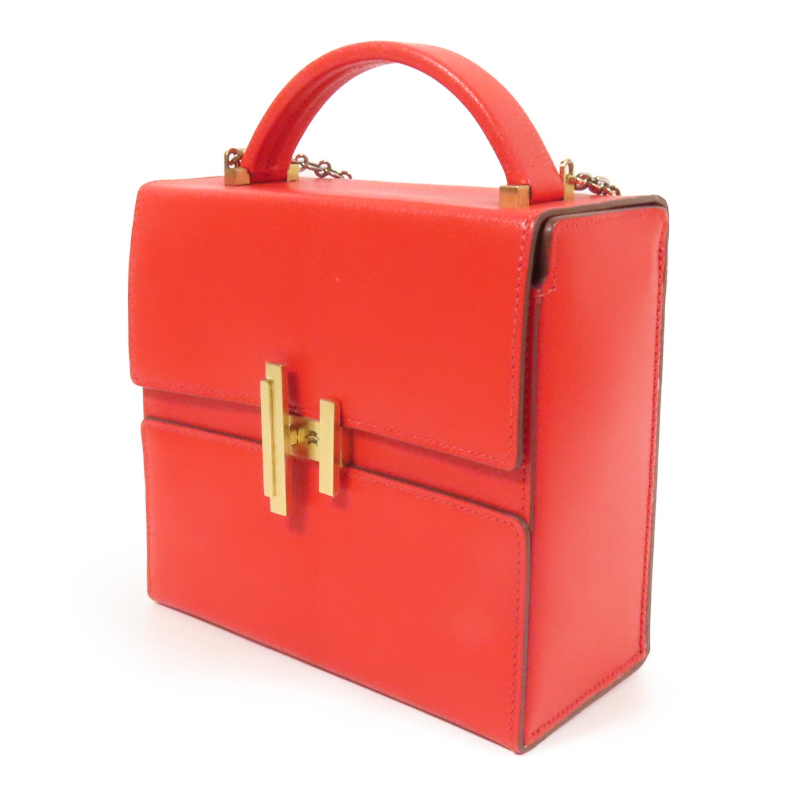 HERMES Chevre皮革Cinhetic Box金扣手挽肩背兩用袋Rouge de Coeur