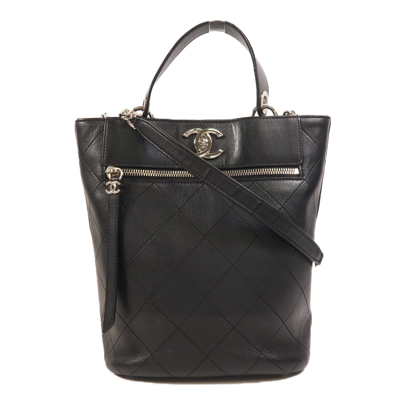 CHANEL 牛皮皮革2 Way Shoulder銀扣手挽肩背兩用袋