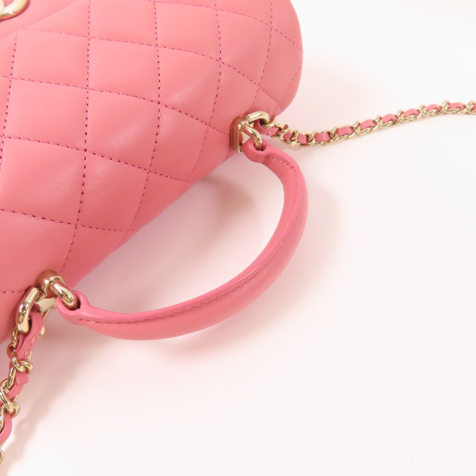CHANEL 羊皮皮革Mini 20 With Handle銀扣手挽肩背兩用袋