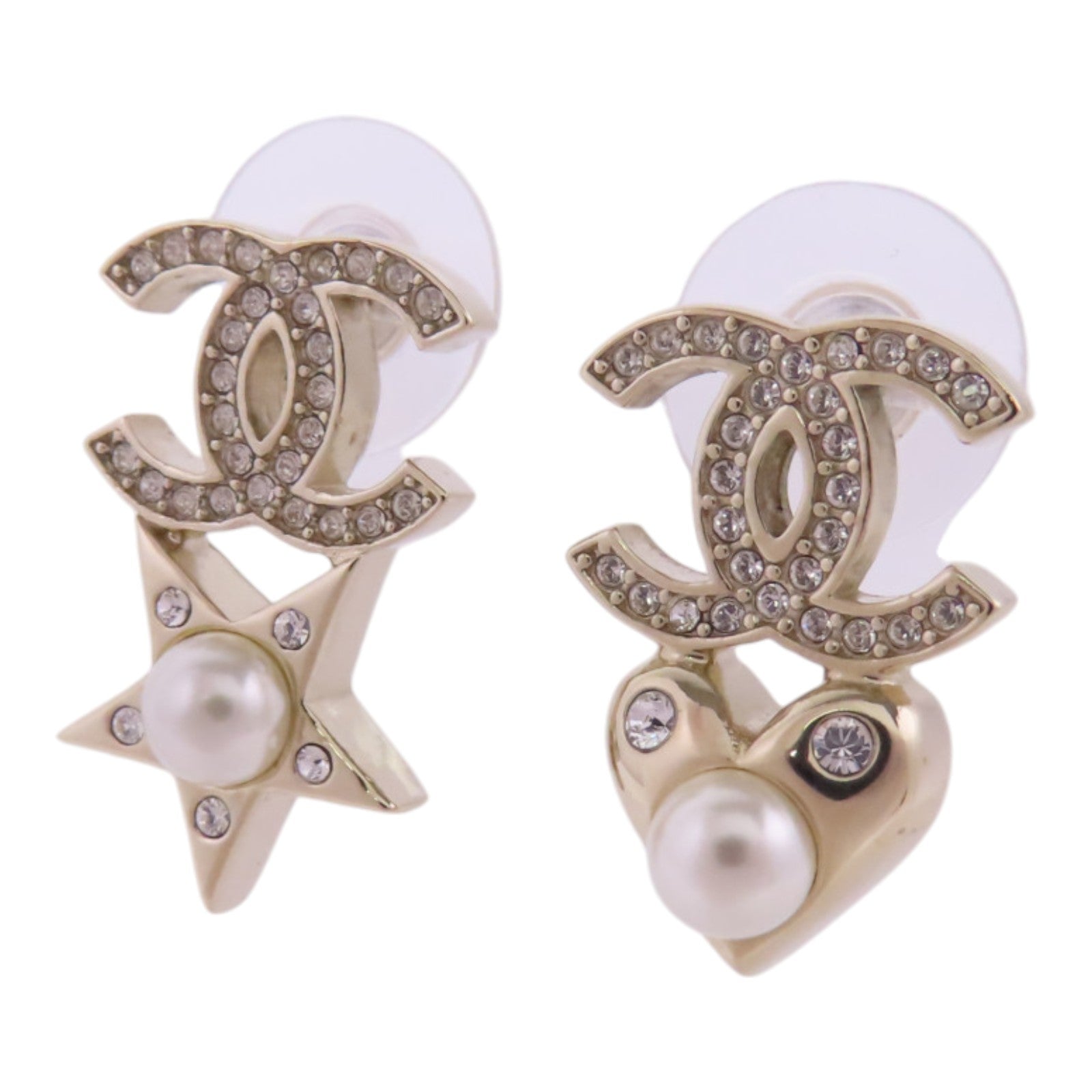 CHANEL 金屬/水鑽/仿珍珠Earrings金扣耳環