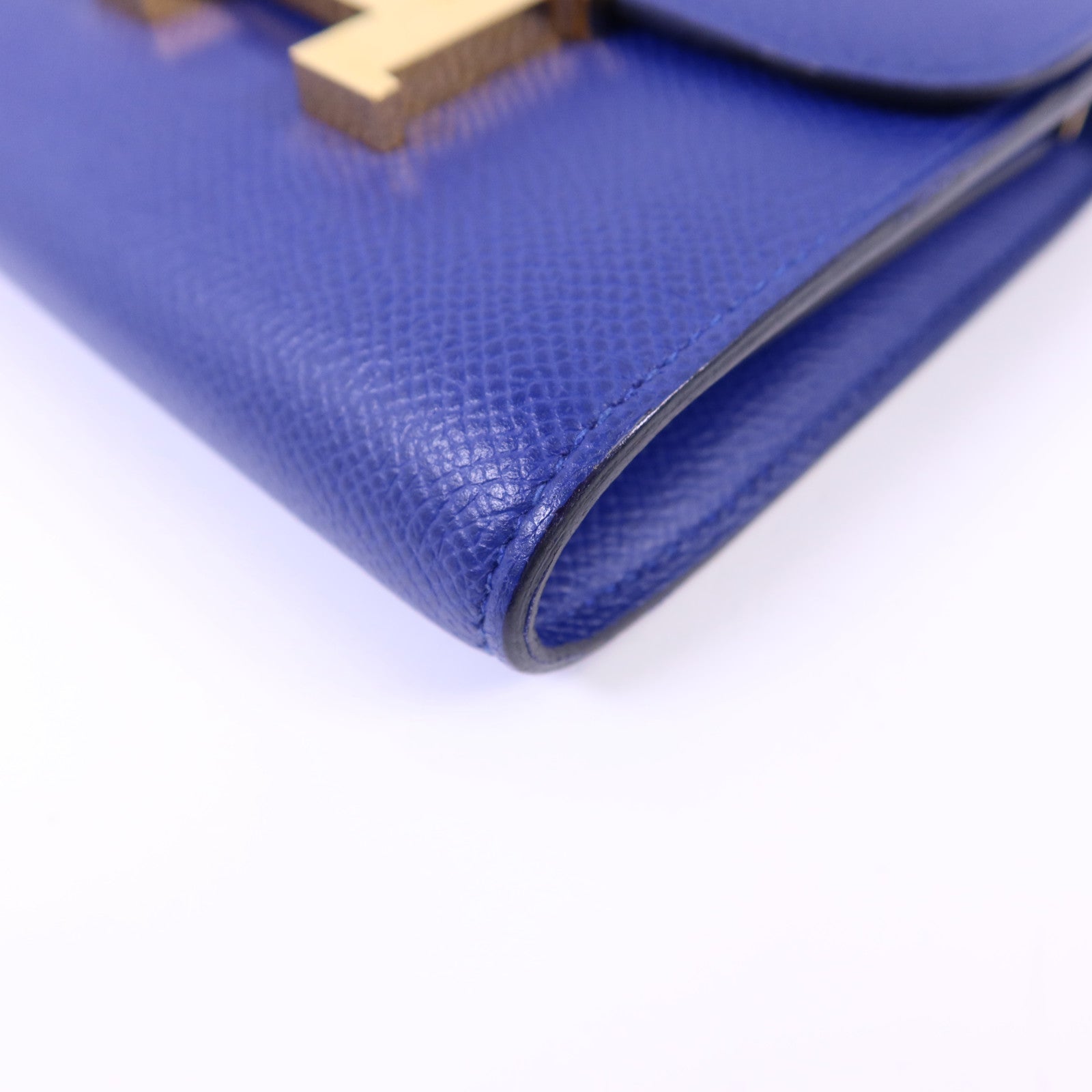 HERMES Epsom皮革Constance金扣錢包Bleu Electrique