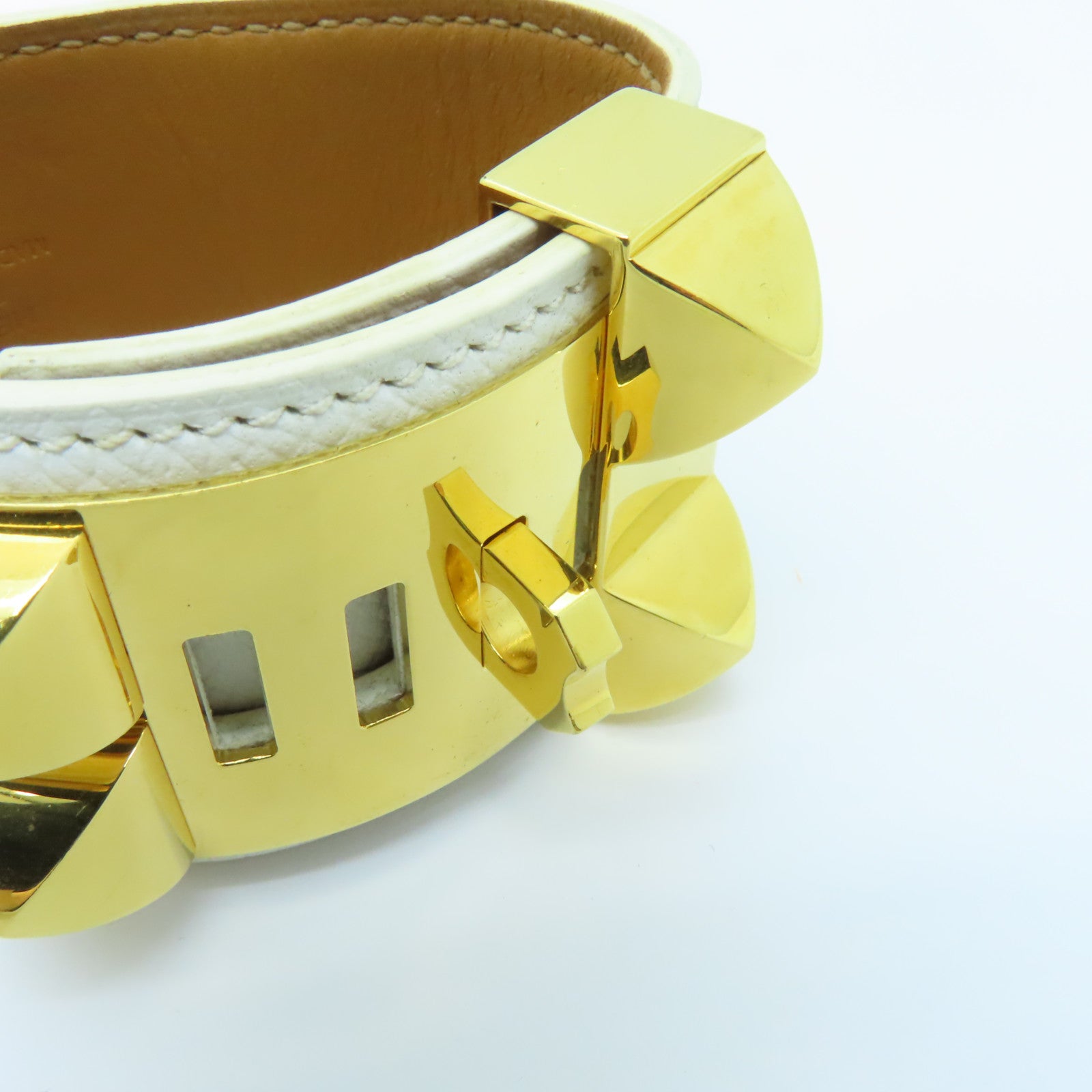 HERMES 【激減優惠】Epsom皮革COLLIER DE CHIEN金扣手鐲白色