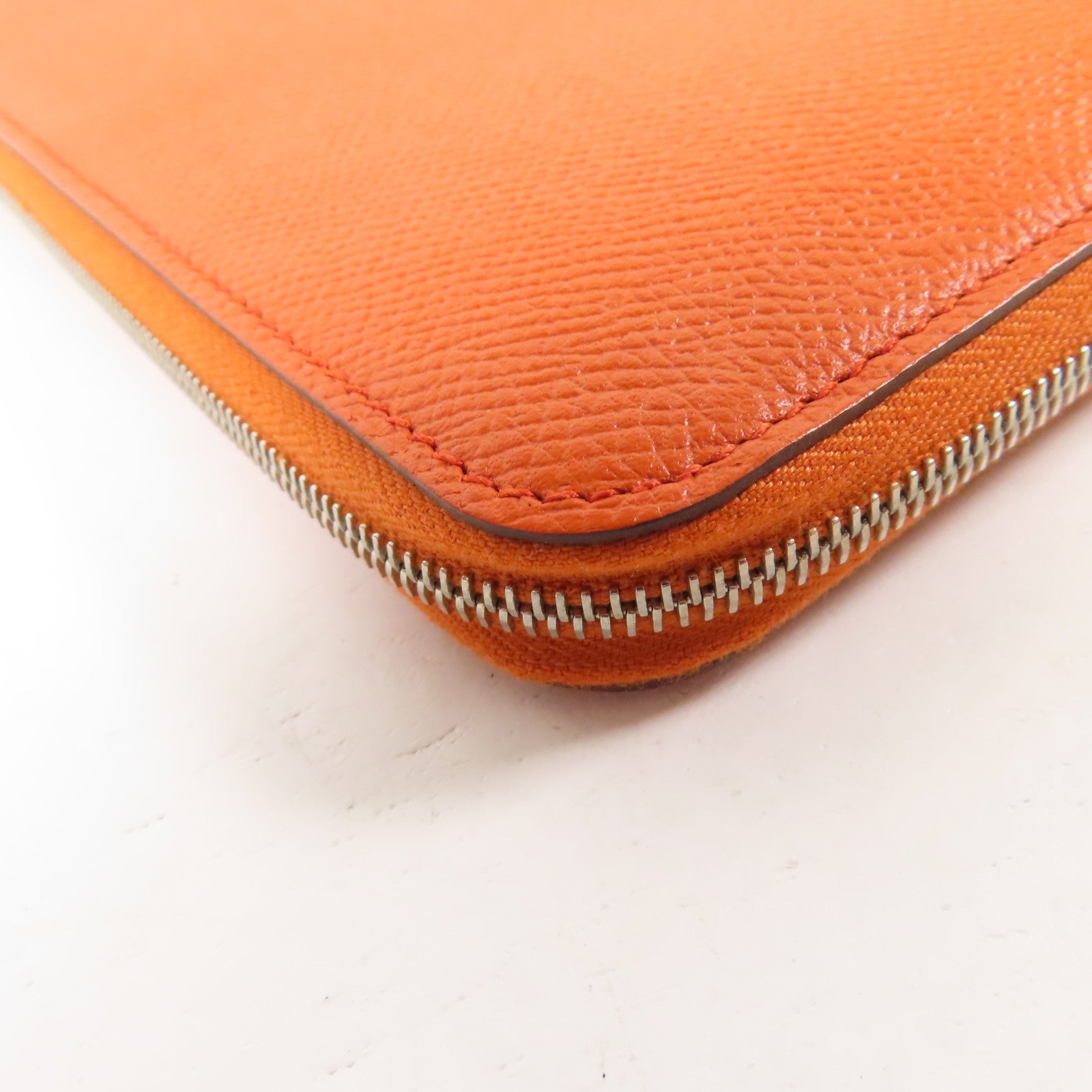 HERMES Epsom皮革Silk In Long Wallet銀扣長錢包Orange