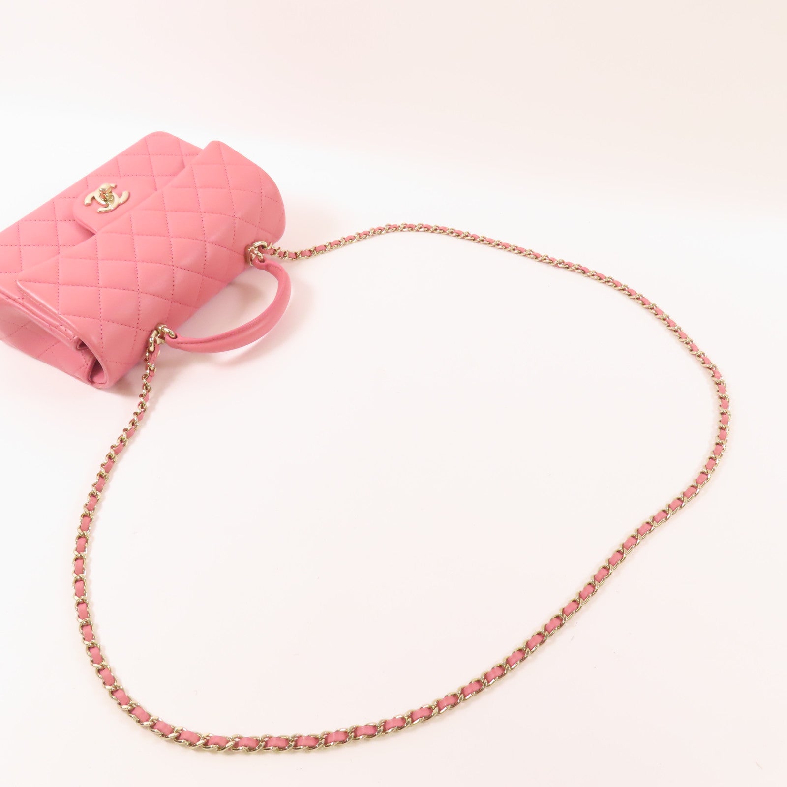 CHANEL 羊皮皮革Mini 20 With Handle銀扣手挽肩背兩用袋